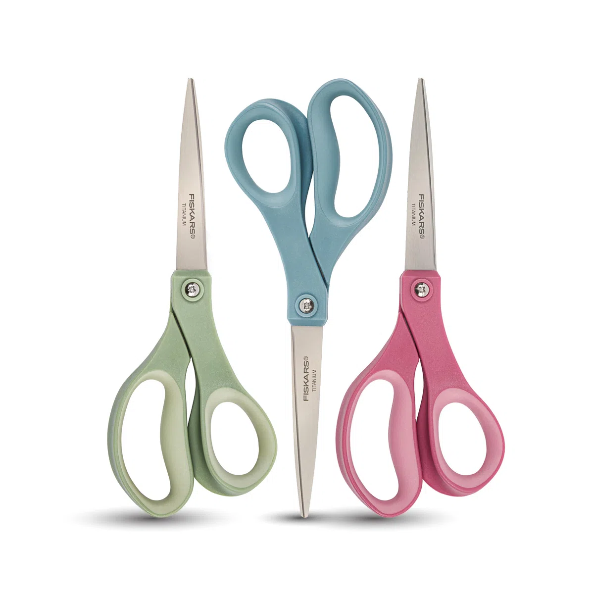 Fiskars SoftGrip - Forbici in titanio sagomate, multiuso, 20,3 cm, in titanio, per carta dritte, per ufficio e attività creative, 3 pezzi