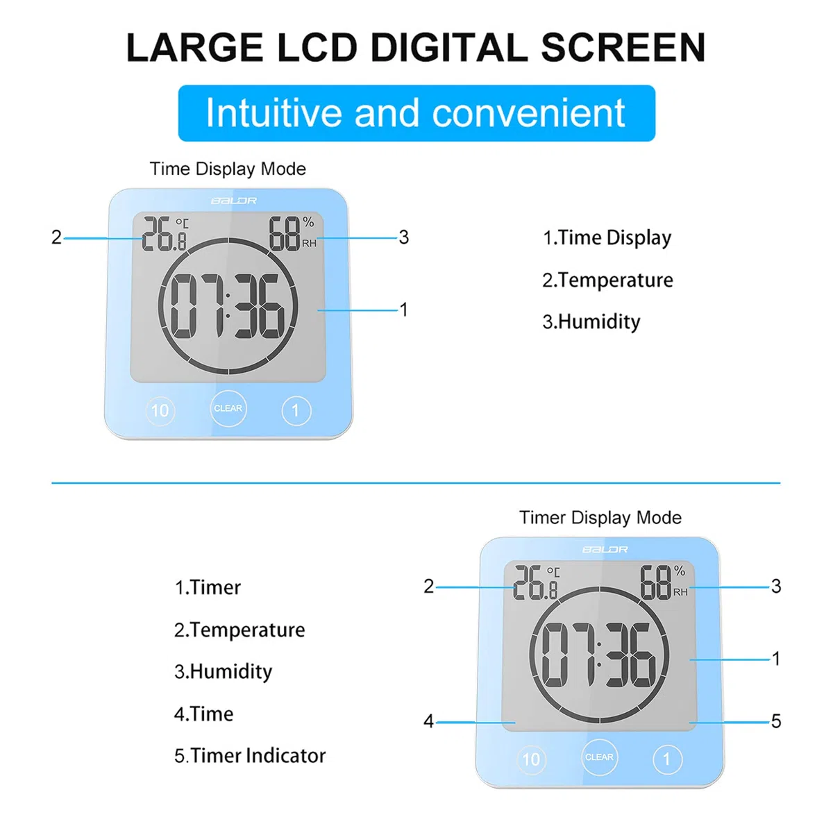 Orologio da Bagno Orologio digitale da Bagno LCD sveglia doccia digitale impermeabile controllo Touch ℃/℉ temperatura umidità alimentato batteria per doccia cucina