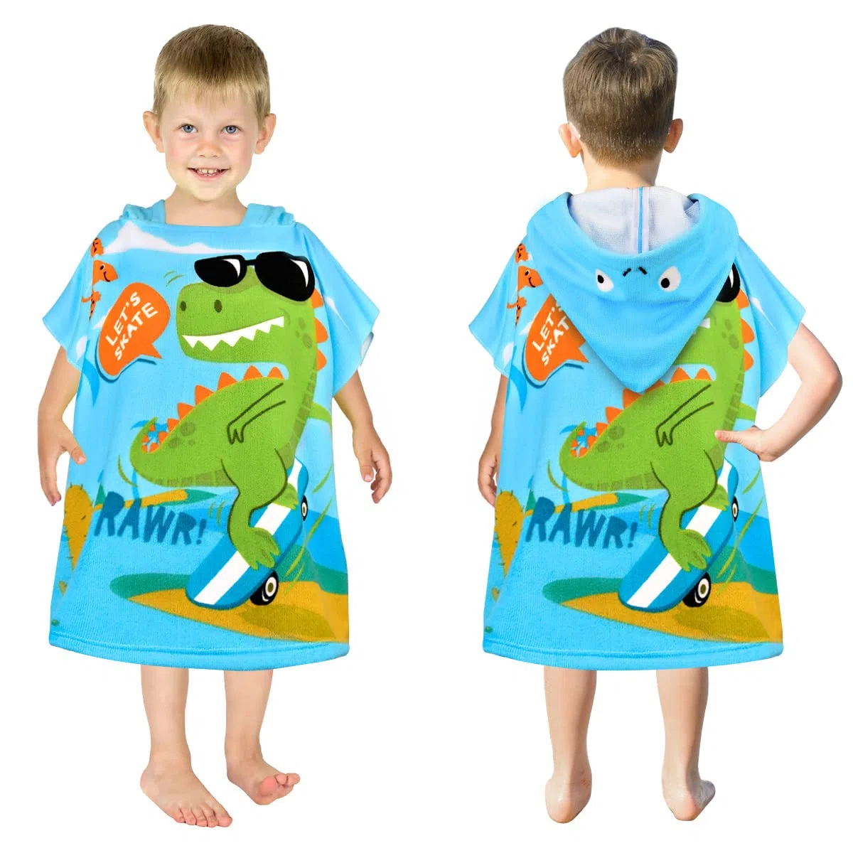 Asciugamano Poncho Mare Bambino Telo Mare con Cappuccio Super Assorbente Asciugatura Rapida Accappatoio a Poncho per Bambini 2-6 anni