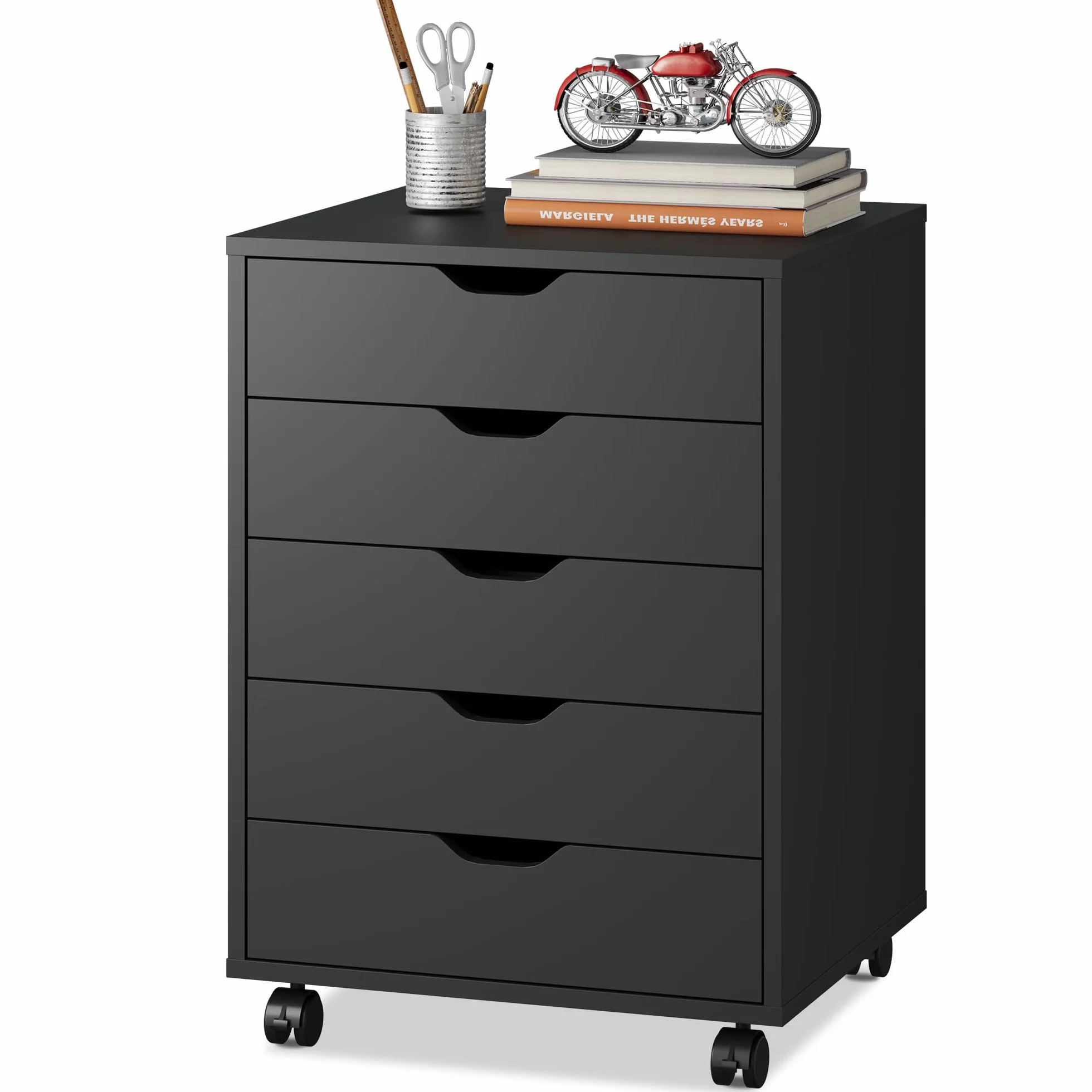 DEVAISE Archivio a 5 Cassetti, Mobile Sottoscrivania in Legno per Documenti A4/Letter/Legal, Nero