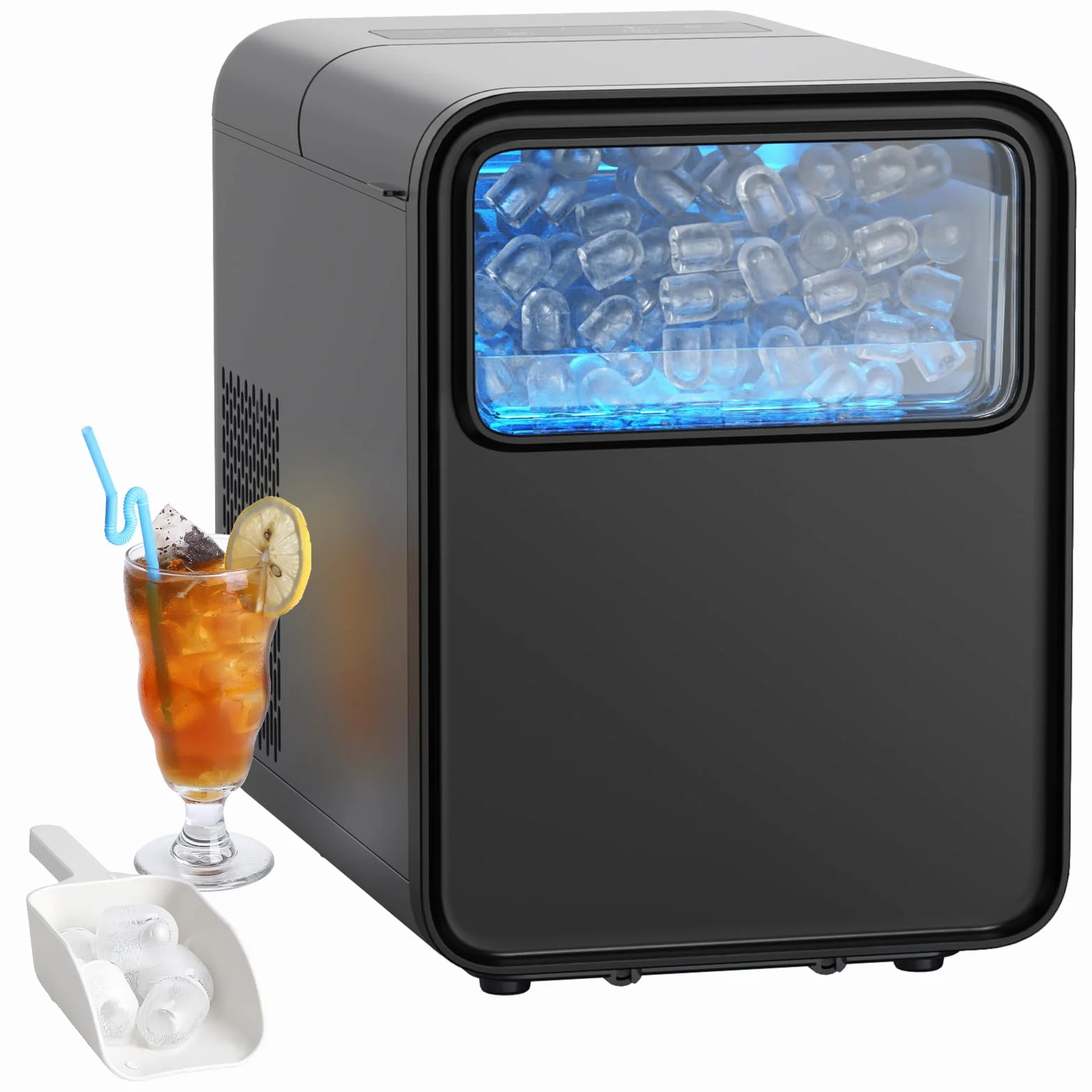 QEXREED Macchina del ghiaccio da banco, 9 cubetti in 6 min, 12 kg/24h, autopulente, macchina ghiaccio casa con paletta e cestello, per cucina, ufficio, camper, aperitivi e serate tra amici