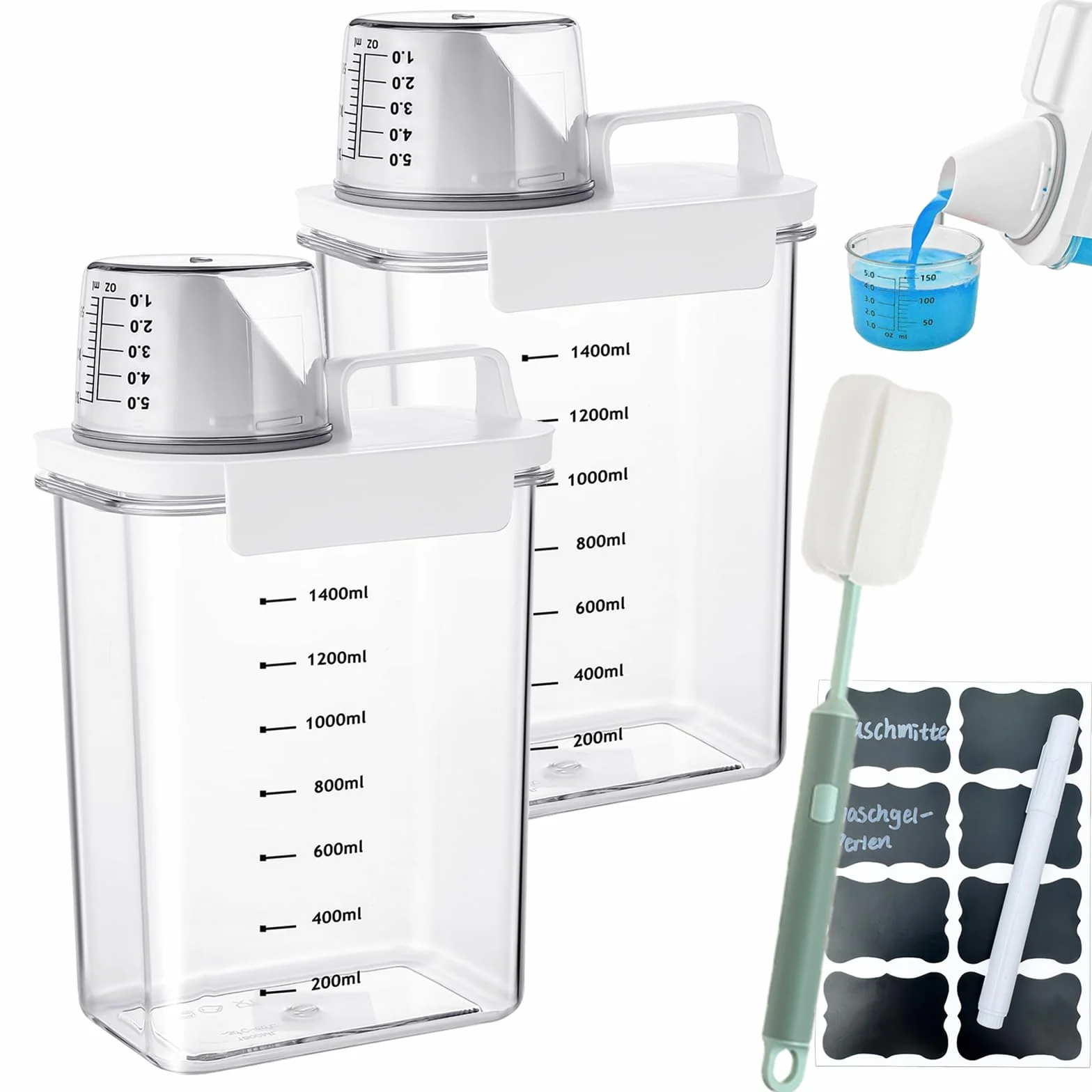 Contenitore per Detersivo, 2 pezzi 1800ml Dispenser Ermetico per Detersivi con Misurino, Scatola per Detersivi Multifunzionale,Scatola per Conservazione del Detersivo in Polvere, Per Polvere da Bucato