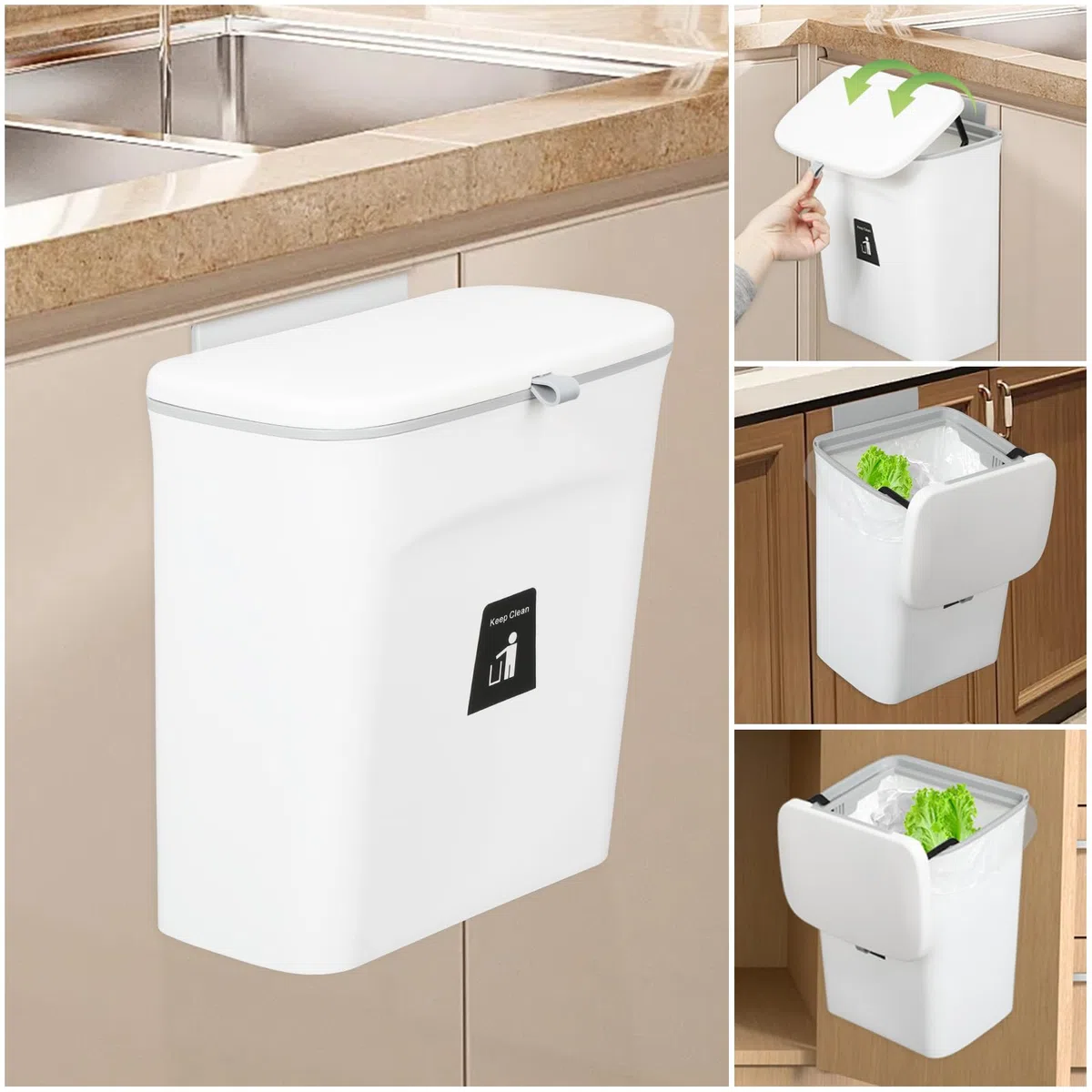 Pattumiera per compostaggio da cucina da 9L per bidone della spazzatura da 2,4 G per sotto il lavandino, secchio per compost interno(bianco)