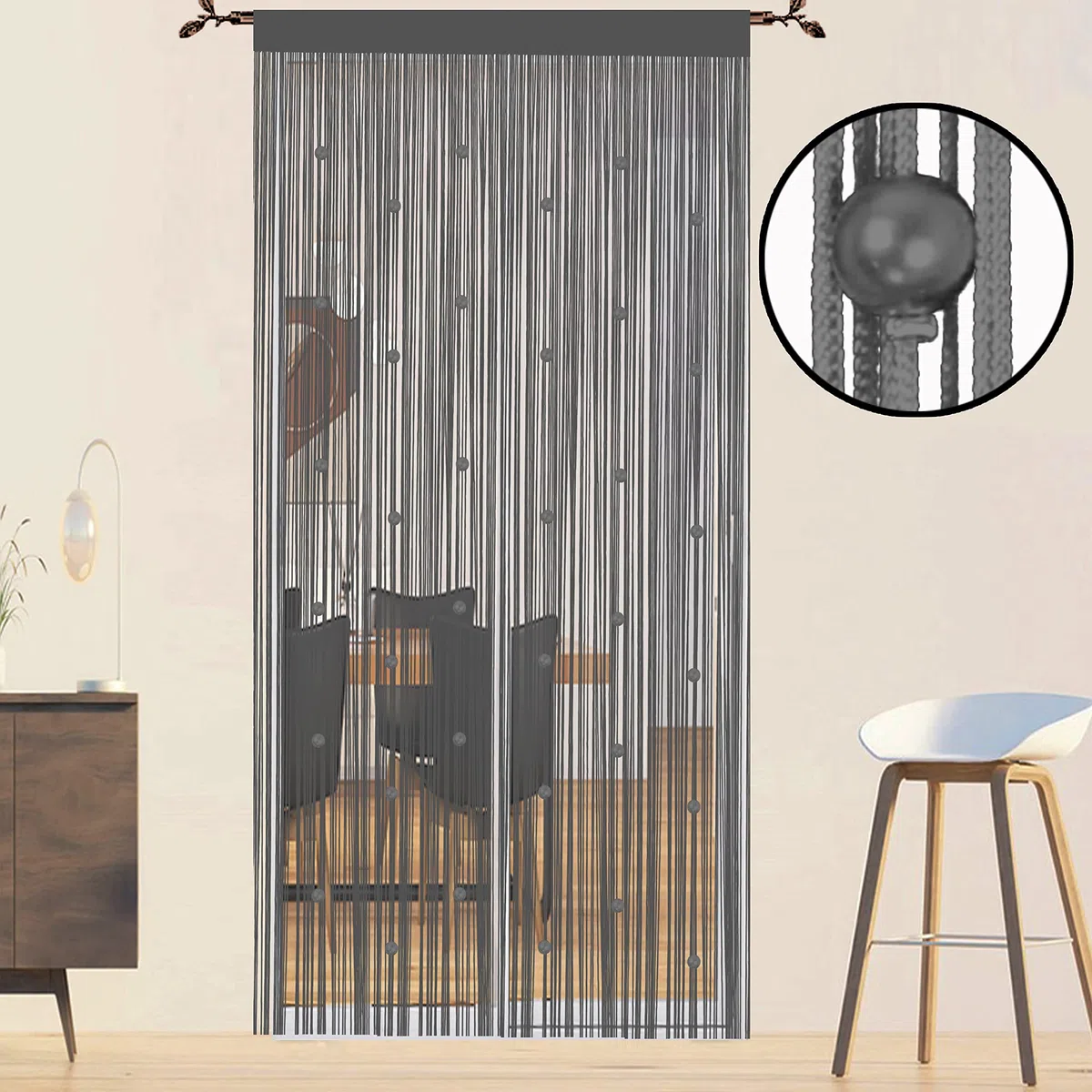 Tenda Perlata Porta Esterna Antimosche - Tenda Fili Finestre Divisorio Stanze Decorazioni Grigio 90x245 cm