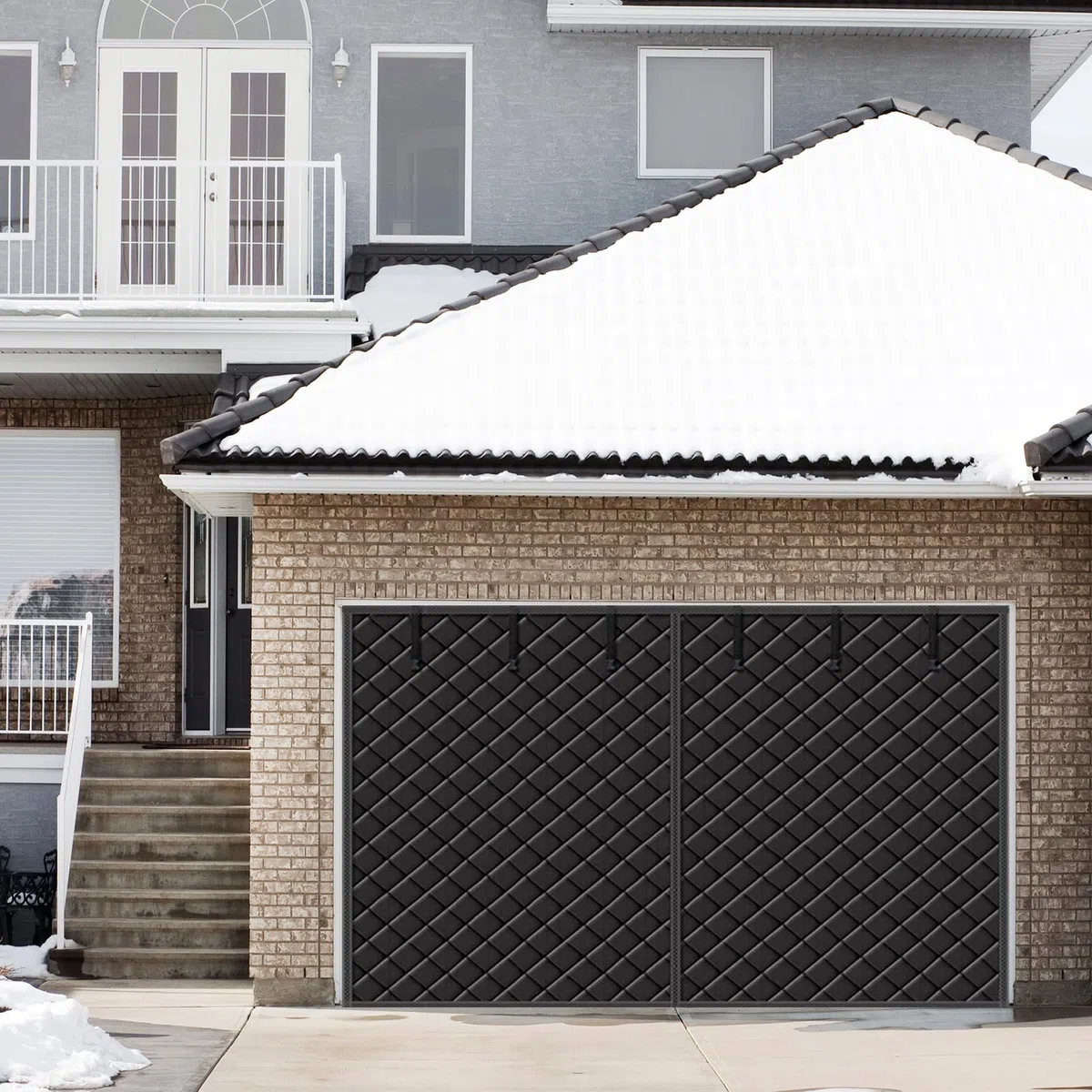 Tenda Isolante Mocoli per Porta Garage, 497x218 cm, Nero, Impermeabile, Magnetica, Termoisolante