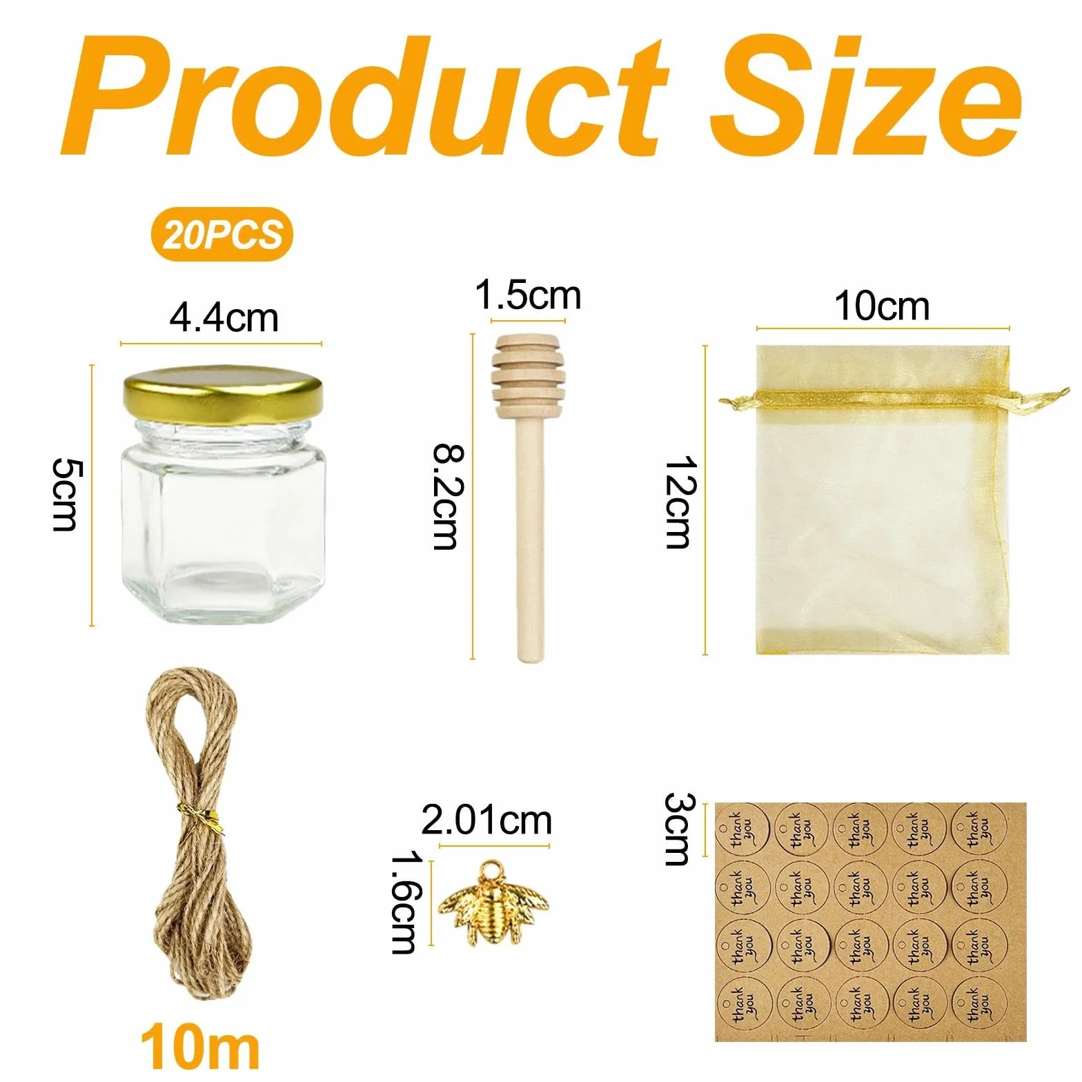 20 PCS Vasetti per Marmellata, Vasetti Vetro Piccoli per Miele 45ml, Contenitore Miele, Bottigliette di Vetro Piccole, Piccoli Barattoli, per Bomboniere Battesimo, Matrimoni e Feste