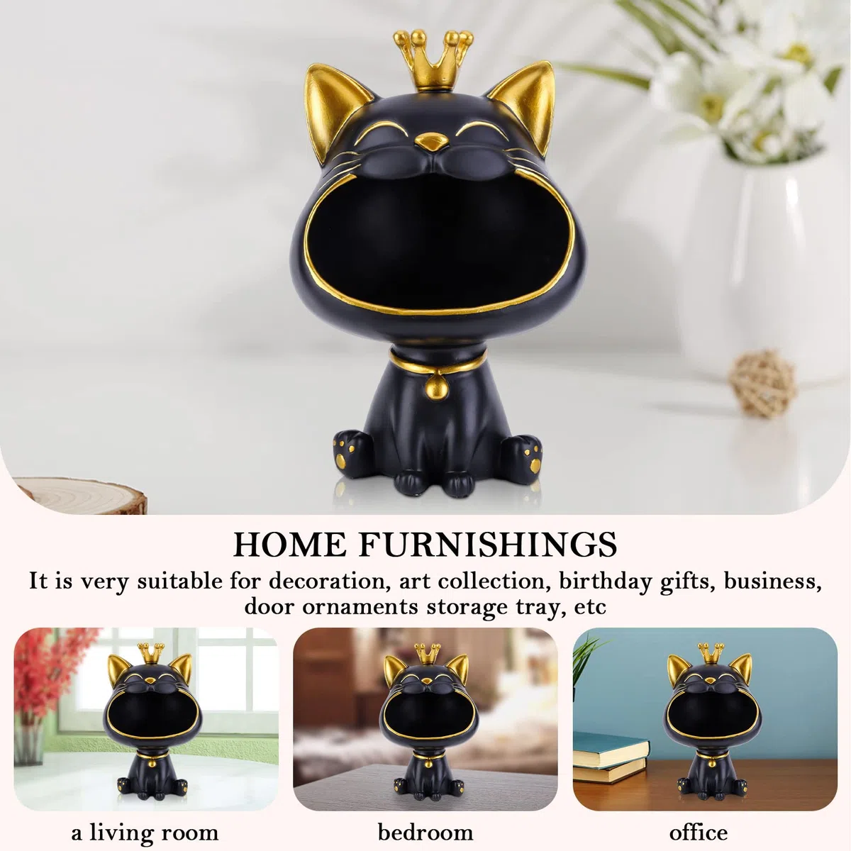 Starnearby Statua Gatto Vassoio Svuotatasche da Ingresso Design, Portachiavi Scultura in Resina, Ciotola per Chiavi, Vassoio da Scrivania Portaoggetti da Tavolo