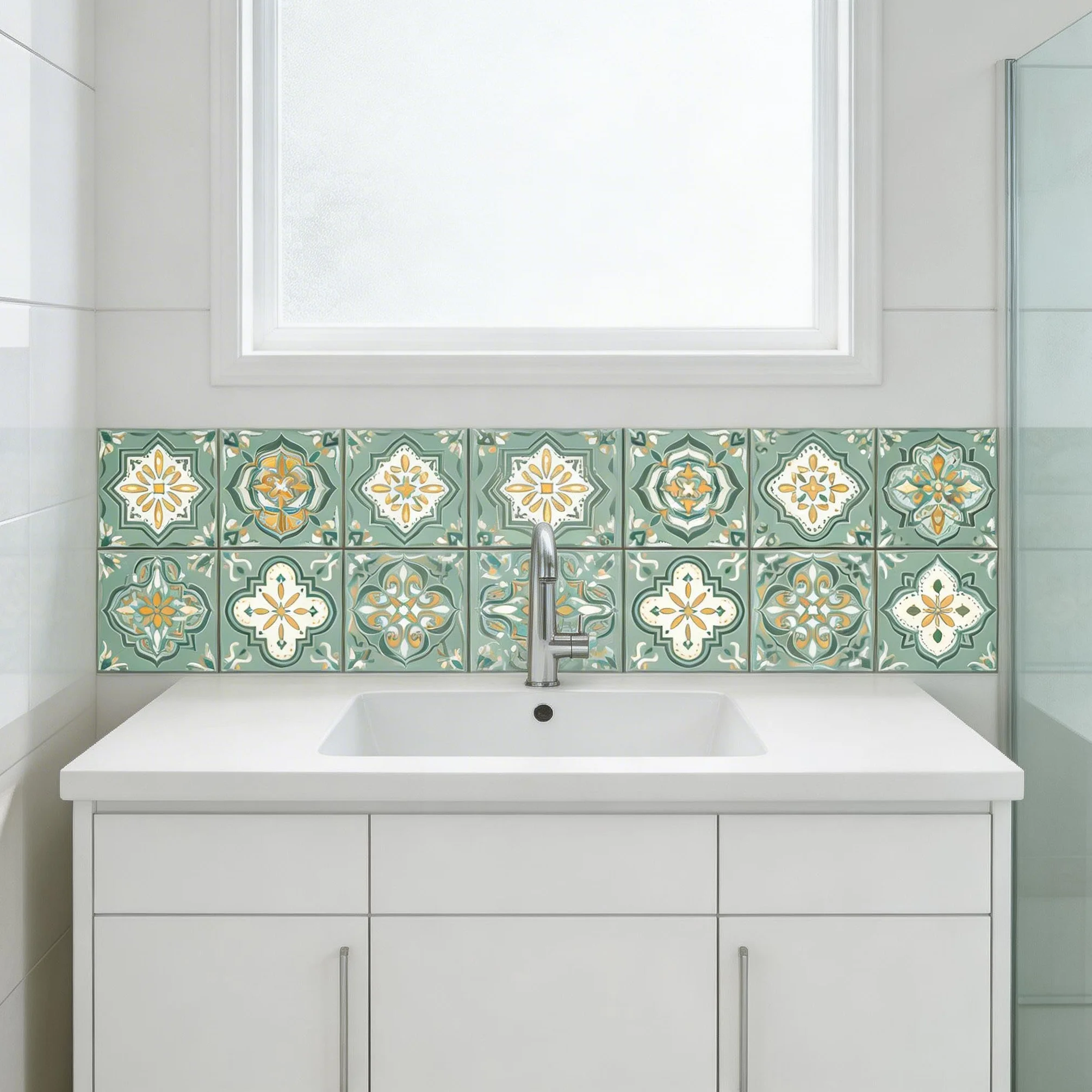 CHGCRAFT 36 Pezzi Adesivi per Piastrelle Verde e Giallo Guscio 10x10cm Adesivi da Parete Impermeabili Rimovibili in PVC Adesivi per Piastrelle Decorativi per Cucina Bagno Parete Tavolo Ufficio