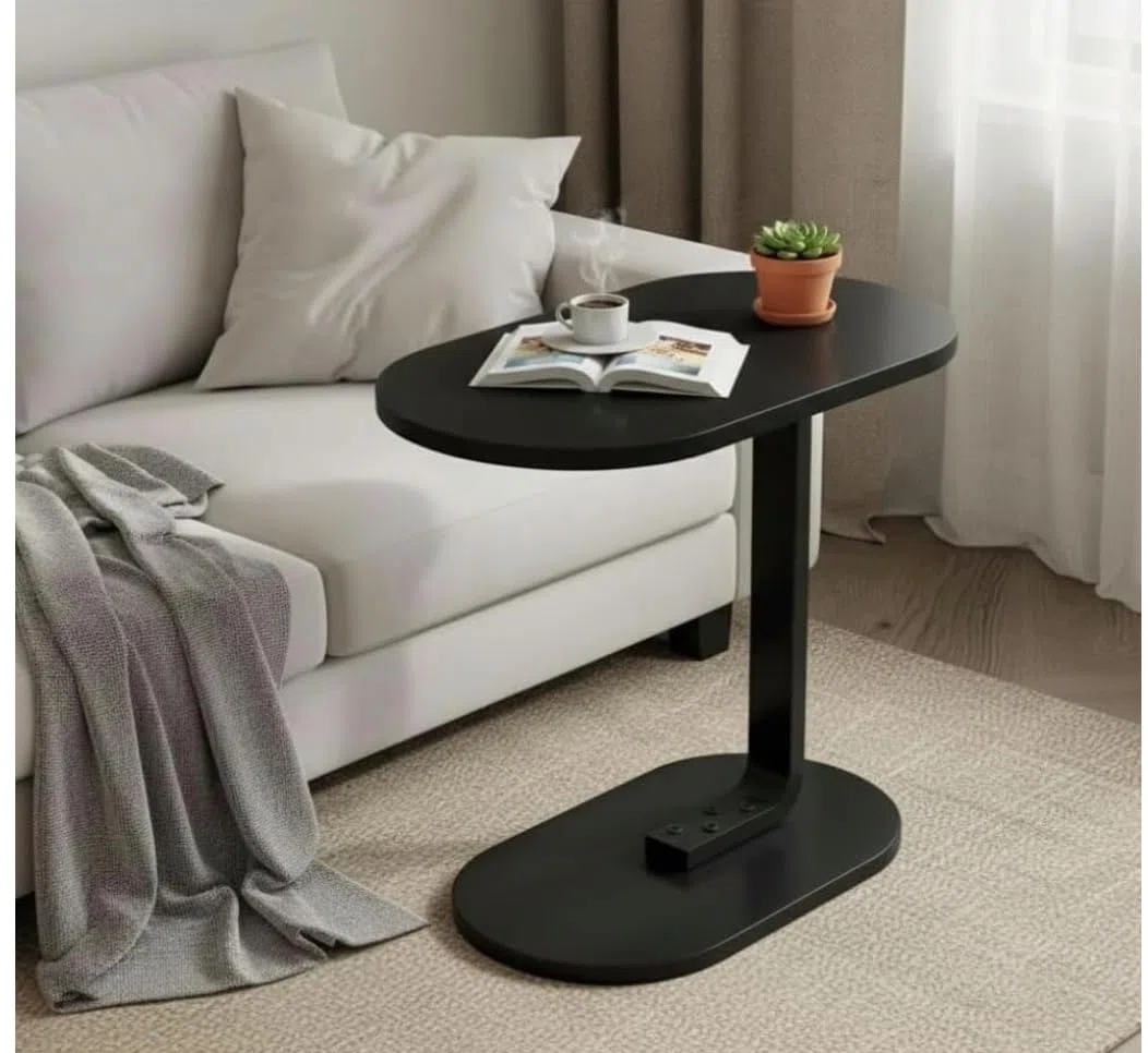 Generico bdit accessori Tavolino Laterale Moderno in Legno e Metallo, Salvaspazio 60 cm, Piano Ovale 44x28 cm, Base 40x23 cm, Comodino Minimal per Soggiorno e Camera da Letto (nero)
