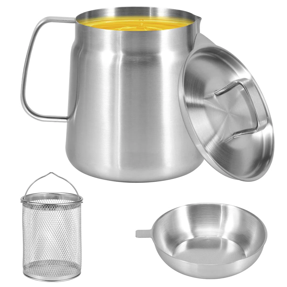 Bacon - Contenitore salva-grasso in acciaio inox, con filtro a rete e cestello, filtro per olio per friggere, filtro antipolvere per grasso (2 l)