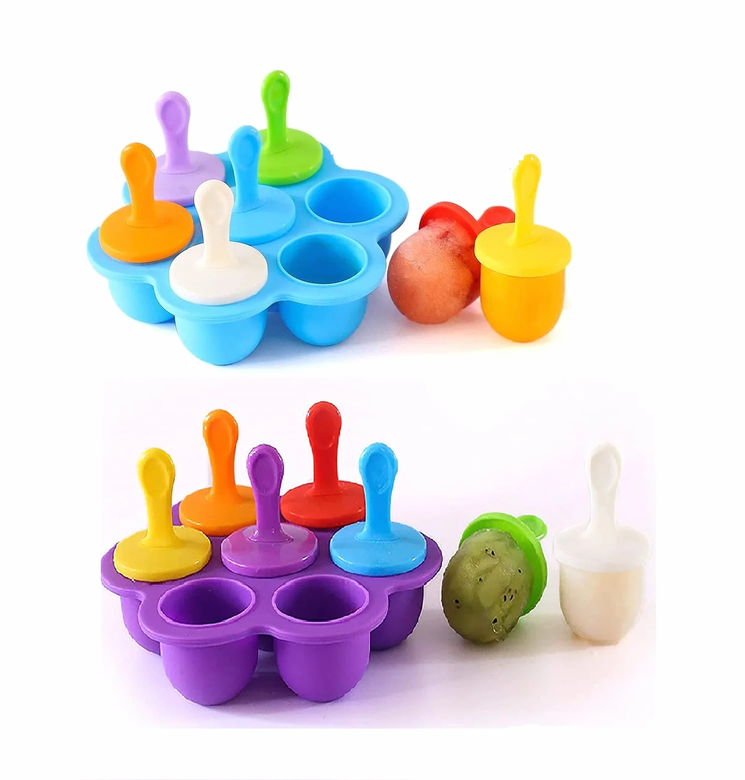 2 Pezzi Stampi Per Ghiaccioli, Stampi Ghiaccioli in Silicone, 7 Scomparti Formine per Ghiaccioli con Bastoncini di Plastica, senza BPA, per Ghiaccioli, Mousse, Mini Torta, Dessert Fai da Te