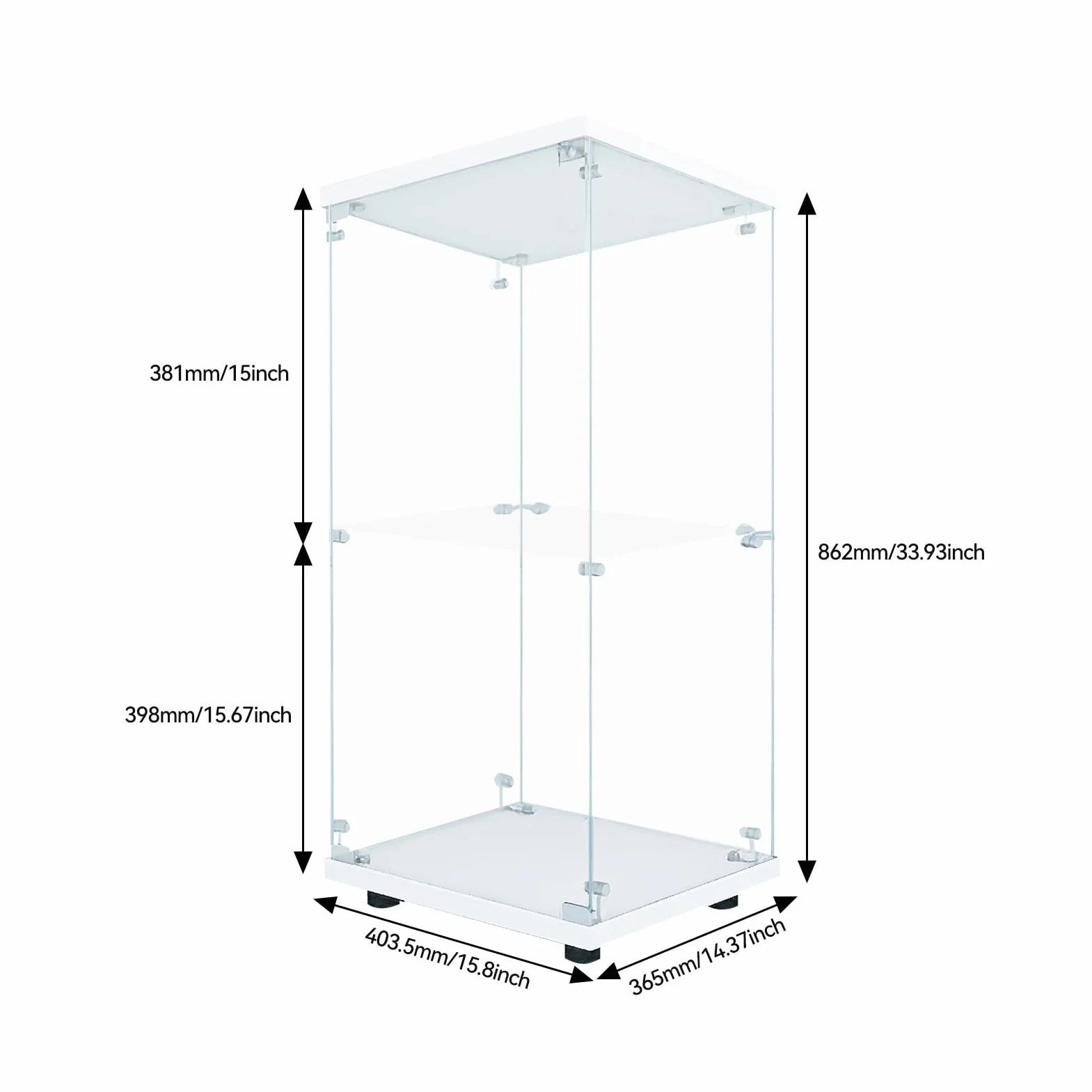 Vetrina in vetro, vetrina da collezione con LED, vetrina temperata moderna in vetro a 2 strati con serrature, trasparente vetrine su base per soggiorno, camera da letto, 40 x 36 x 86 cm (bianco)