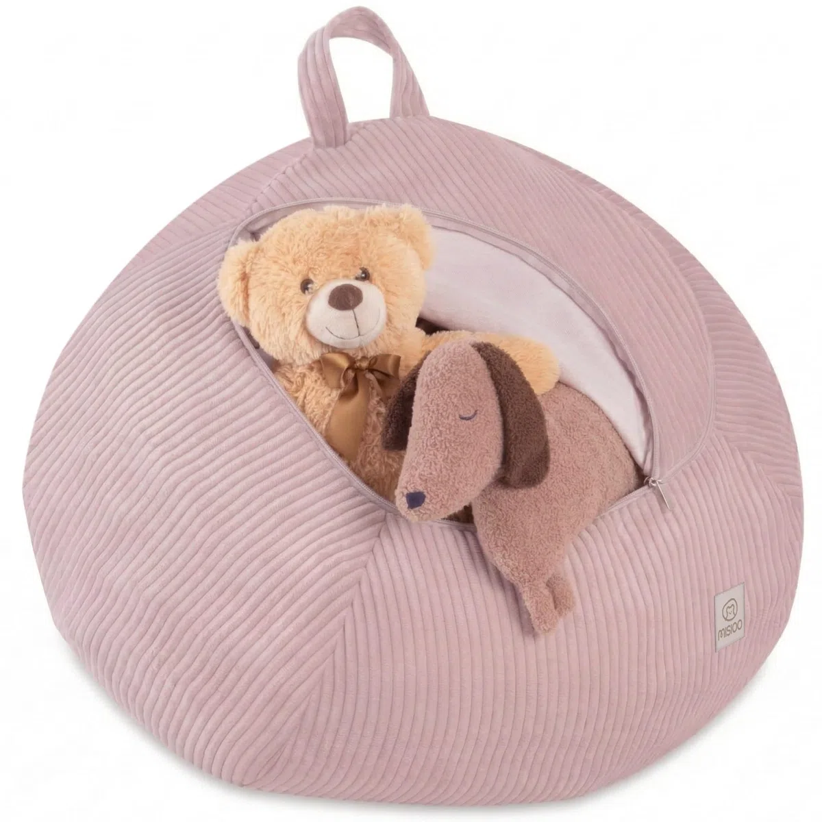 MISIOO Fodera per pouf per bambini per animali di peluche – Contenitore per giocattoli & Bean Bag in un unico – Tessuto a corda, lavabile, con chiusura lampo – Organizzatore per la cameretta dei