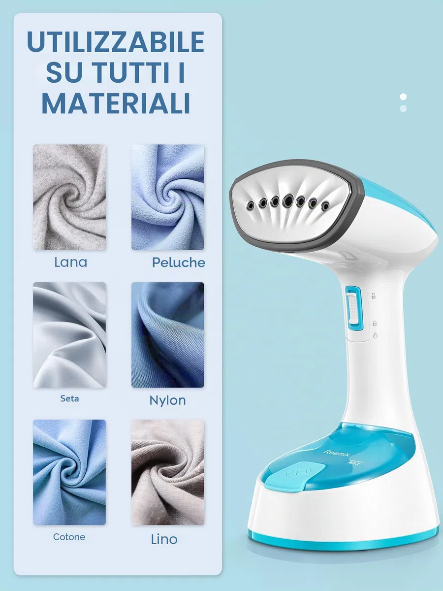 Reemix Ferro da Stiro Verticale, Pieghevole e Portatile Stiratrice Verticale, 20 g/min Vapore Penetrante, Riscaldamento Rapido 25 Secondi, per Casa, Ufficio e Viaggi, 220V(Blu)