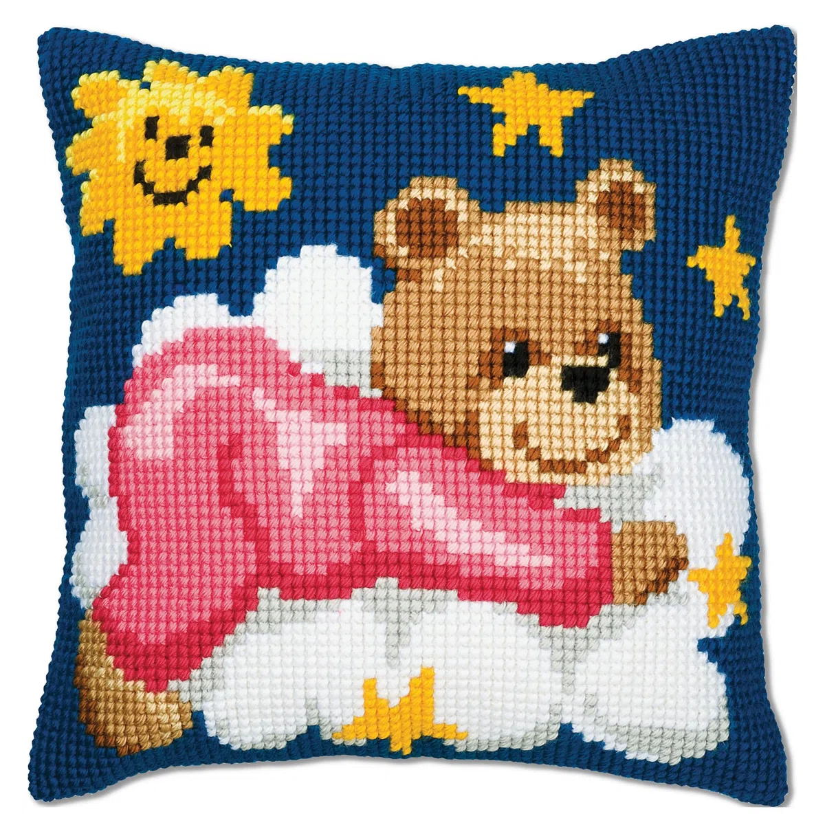 VERVACO Kit Cuscino Punto Croce Orso Rosa su Una Nuvola Set Ricamo Principianti Cuscini Gobelin Decorativi ca. 40 x 40 cm Accessori per Lavoretti Creativi DIY Casa Decor Hobby Adulti Cross Stitch