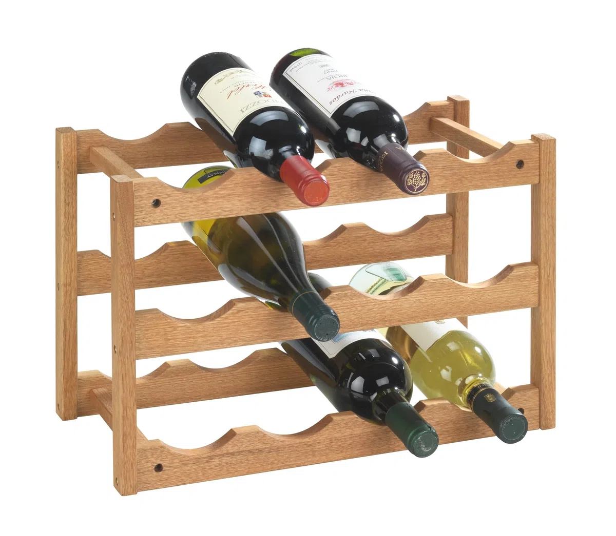 WENKO Scaffale porta bottiglie di vino Norway, scaffale legno per vino fino a 12 bottiglie, portabottiglie in noce da terra a 3 piani