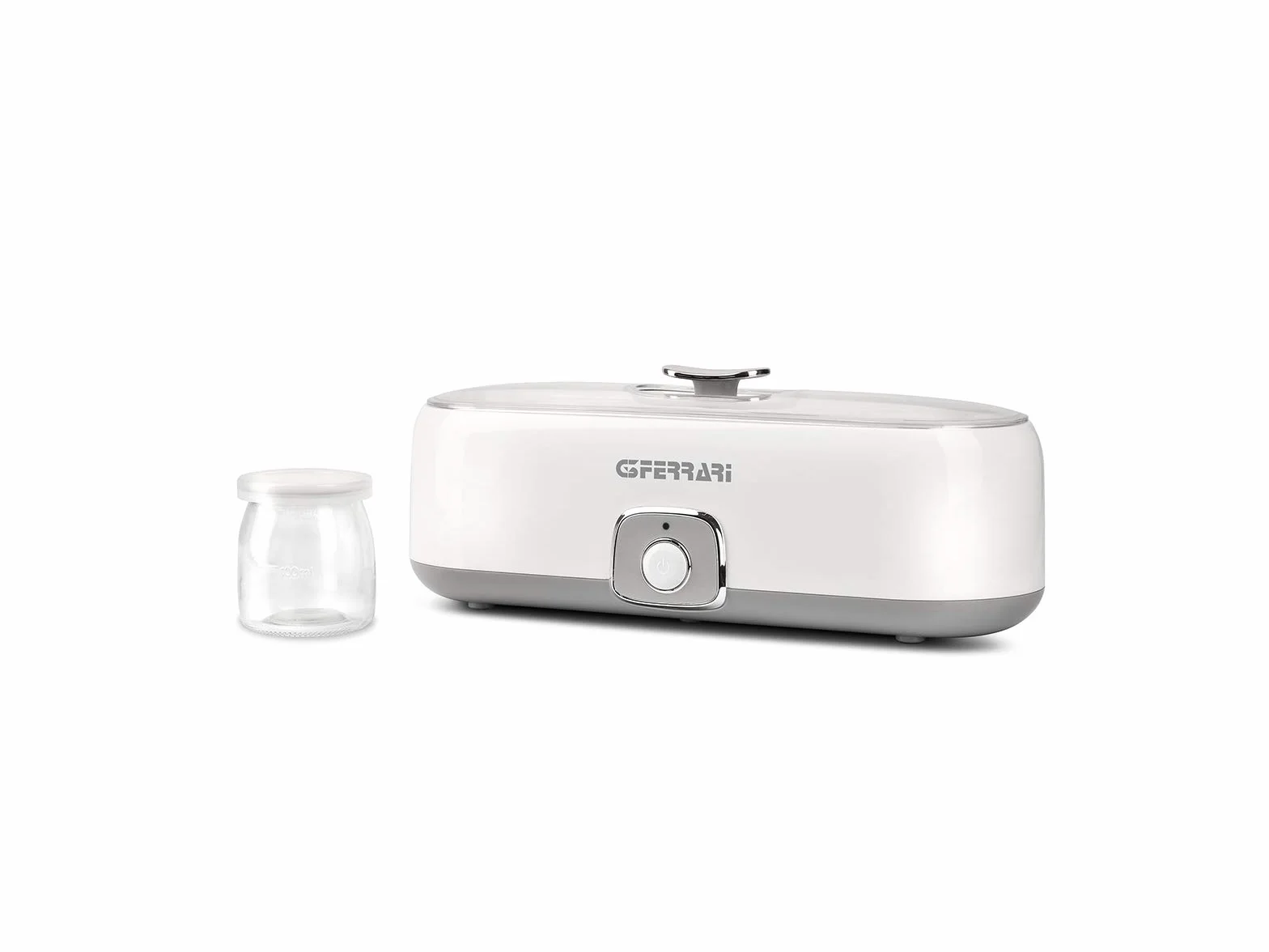 G3 Ferrari G10133 Fermento 4 Yogurtiera, 20 W, 4 vasetti in vetro da 180 ml, Coperchio trasparente con maniglia, Bianco