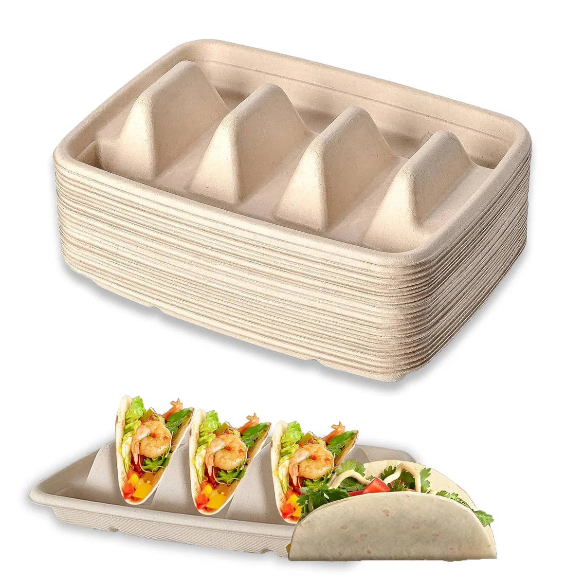 25 pezzi Monouso Porta Taco, Vassoi Taco da Portata, Supporto per Tacos Durevole, Porta Taco con Manici Porta Hot Dog, Porta Taco può a 3 Tacos per Martedì Taco Festa