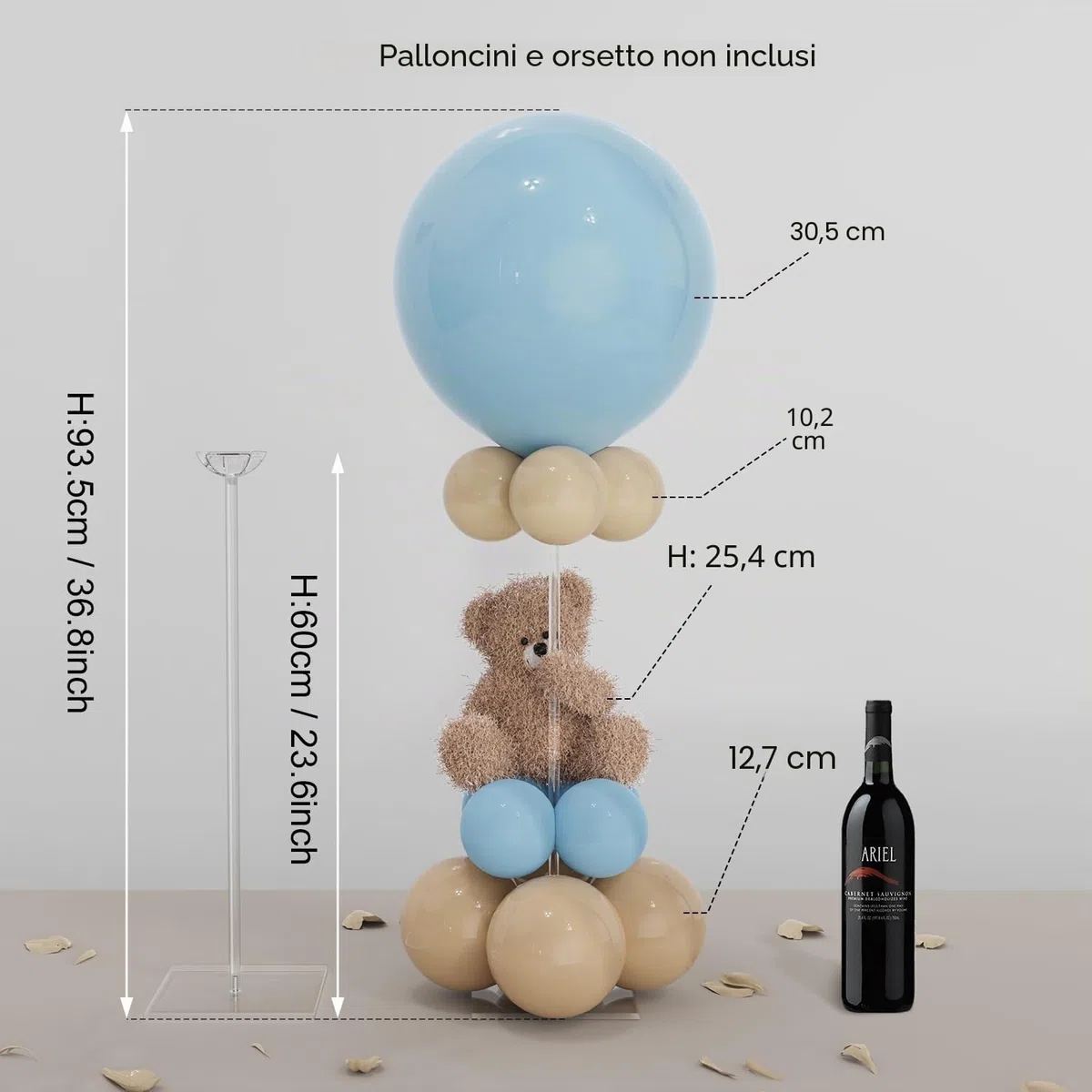YALLOVE Kit di supporto per palloncini da tavolo in acrilico trasparente, 60 cm 10 pacchetti di supporto per palloncini con base per la decorazione di feste da centrotavola