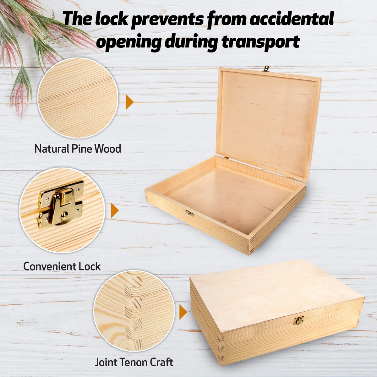 Scatola di legno con coperchio, portaoggetti, decorativa, per artigianati e come confezione per regali, 40 x 30 x 10 cm, in legno naturale