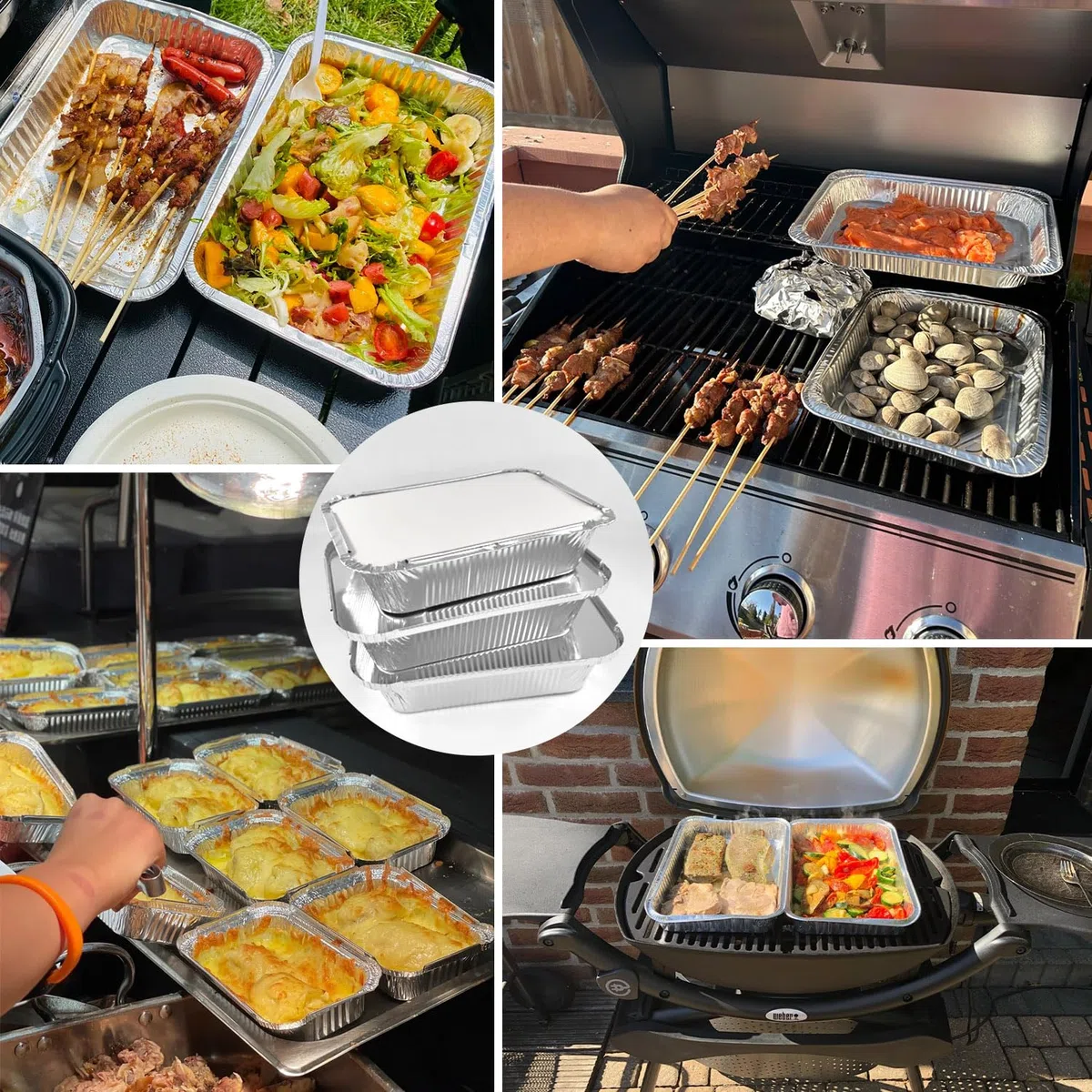 50x Vaschette Alluminio con Coperchio, Vaschette 1100 ml Resistenti - Contenitori Alimentari per Forno e Freezer - Teglie Rettangolari Ideali per Lasagne, Barbecue e Batch Cooking