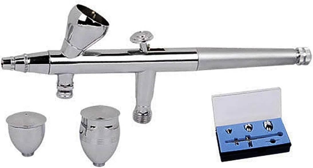 Fengda Pistola aerografo professionale a doppia azione per tatuaggio, nail art, trucco, artigianato, torta, spray, modellismo, con kit di pulizia aerografo