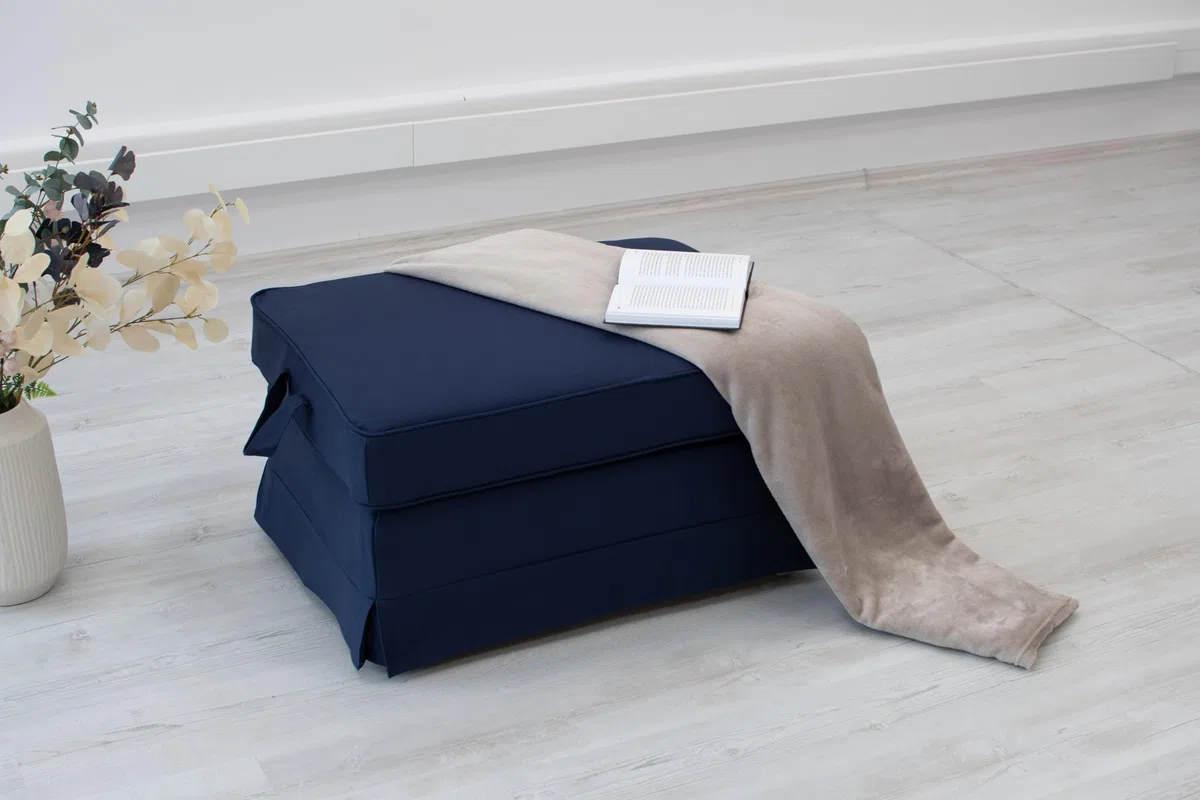 MASTERS OF COVERS Fodera di Ricambio Compatibile con Poggiapiedi IKEA Ektorp - Pouf, Sgabello Copri, 82 x 62 x 44 cm (Blu, Cotone)