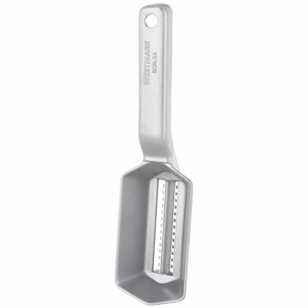 Westmark Desquamatore con vaschetta do raccolta, Alluminio, Rivestimento alimentare, Acciaio inox, 21 x 5,9 x 5,3 cm, Scalex, Argento, 65002260