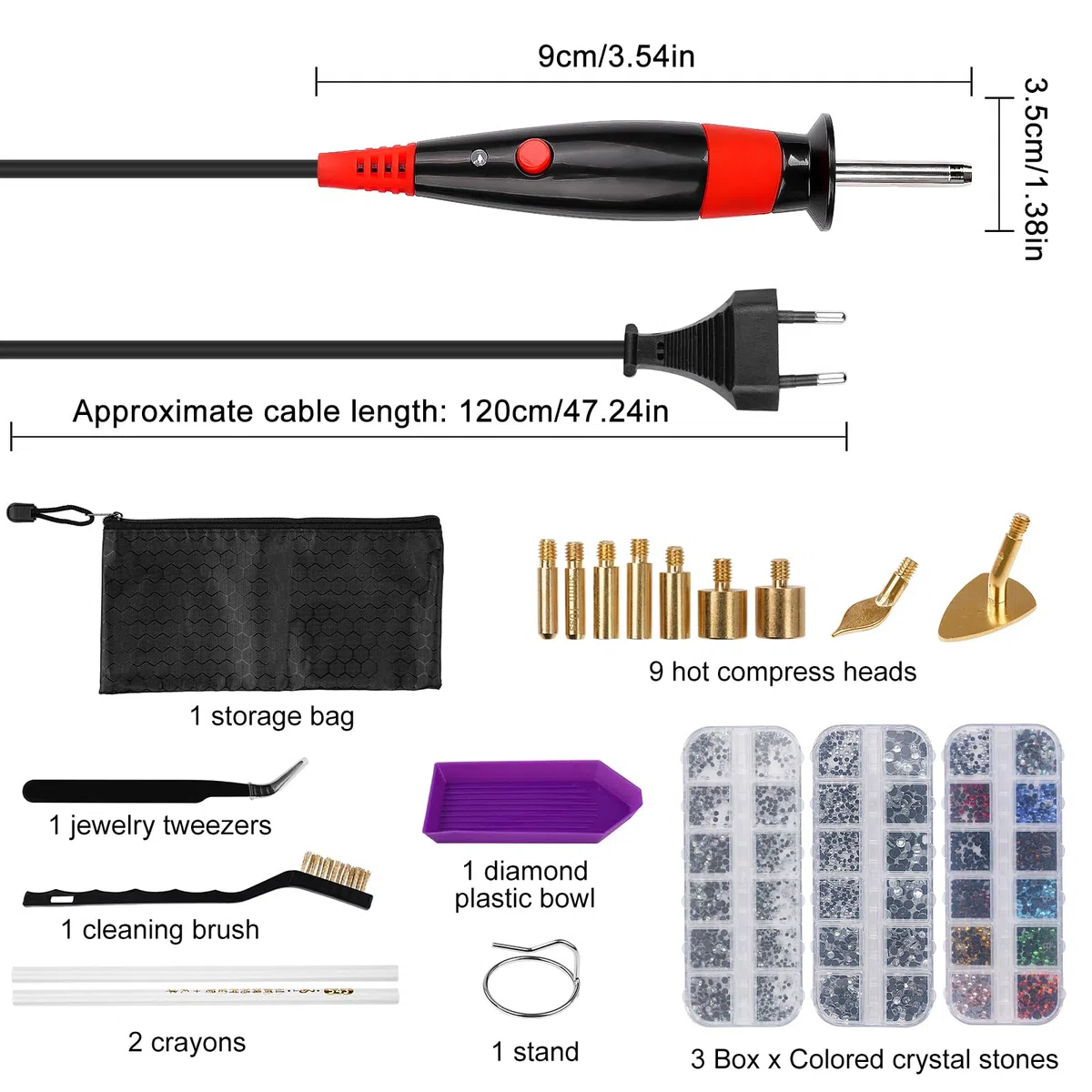 Applicatore Strass Termoadesivi con 9 Punte, 3 Scatole Strass Decorativi, Applicatore Strass Hotfix Strumento Pietre Penna Pistola Hot Fix Per Tessuti, Scarpe, Vestiti Fai Da Te
