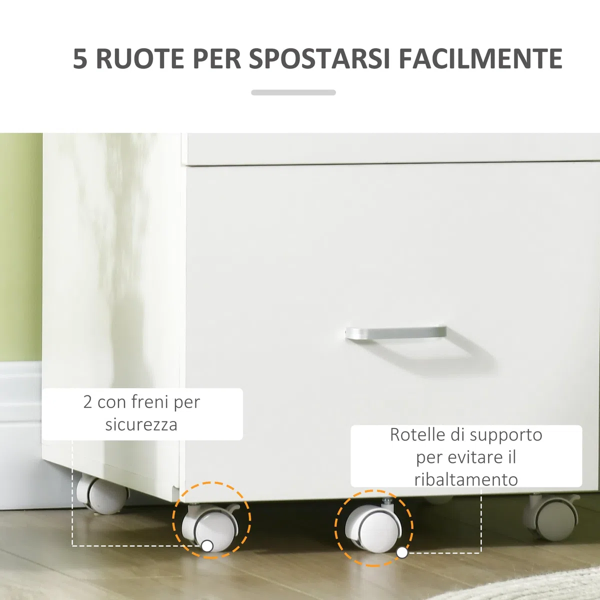 Vinsetto Armadietto da Ufficio e Studio con 2 Cassetti Bloccabili, 5 Ruote e Piano d'Appoggio, Schedario in MDF e Truciolato, 43x45x72cm, Bianco