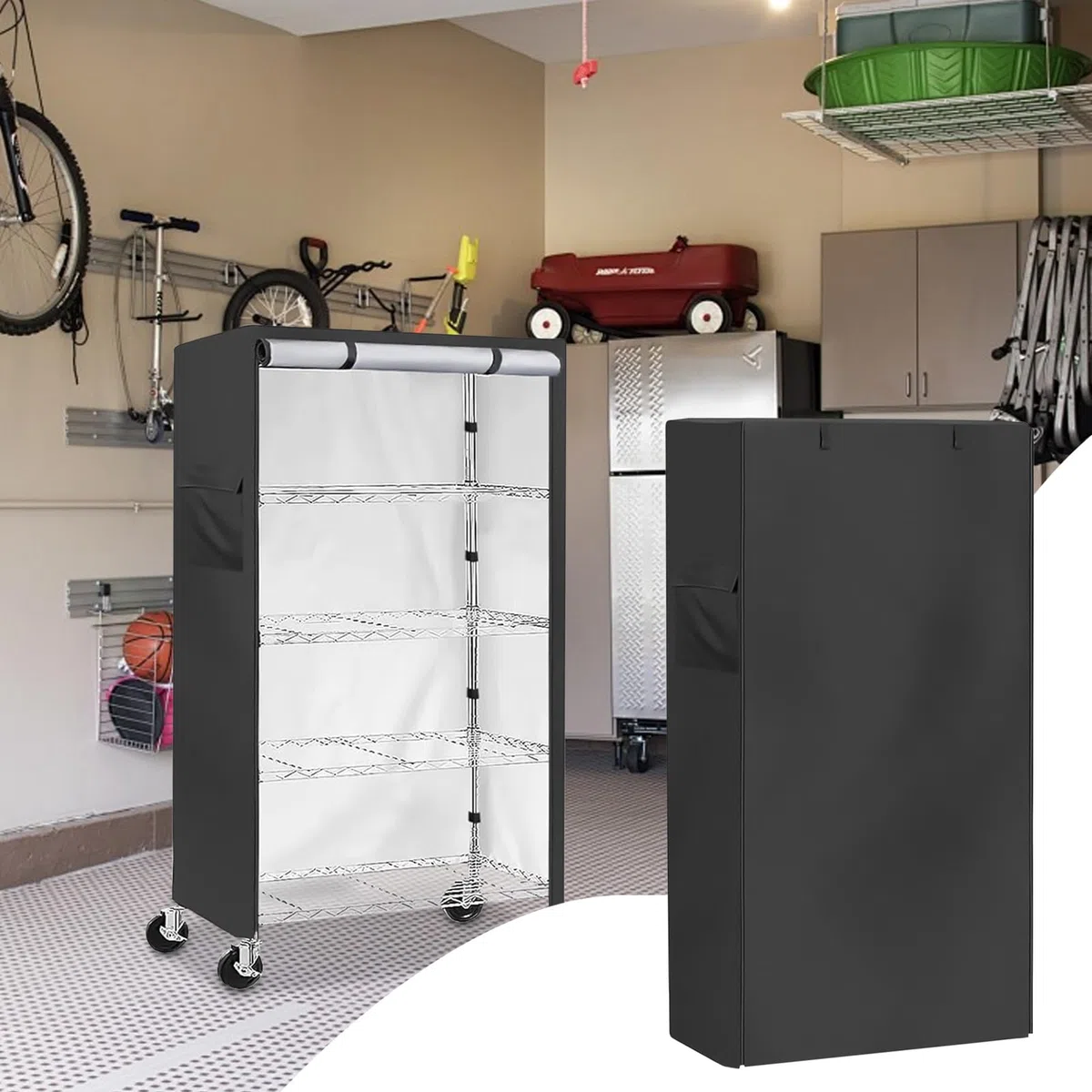 Copertura per mensole, protezione antipolvere per scaffale, impermeabile, design antivento con cuscinetto, chiusura superiore regolabile per uso interno ed esterno, dimensioni 91 x