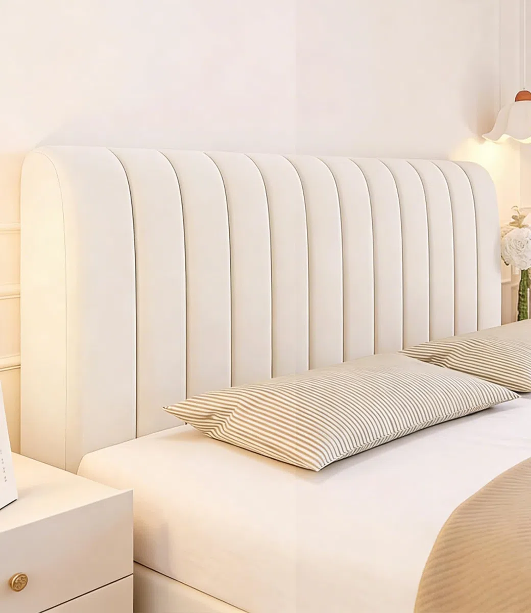 Copri Testata Letto Matrimoniale 180 cm, Elasticizzato Copertura Testata Letto Con Imbottitura In Cotone PP, Beige Headboard Cover Antipolvere, Lavabile