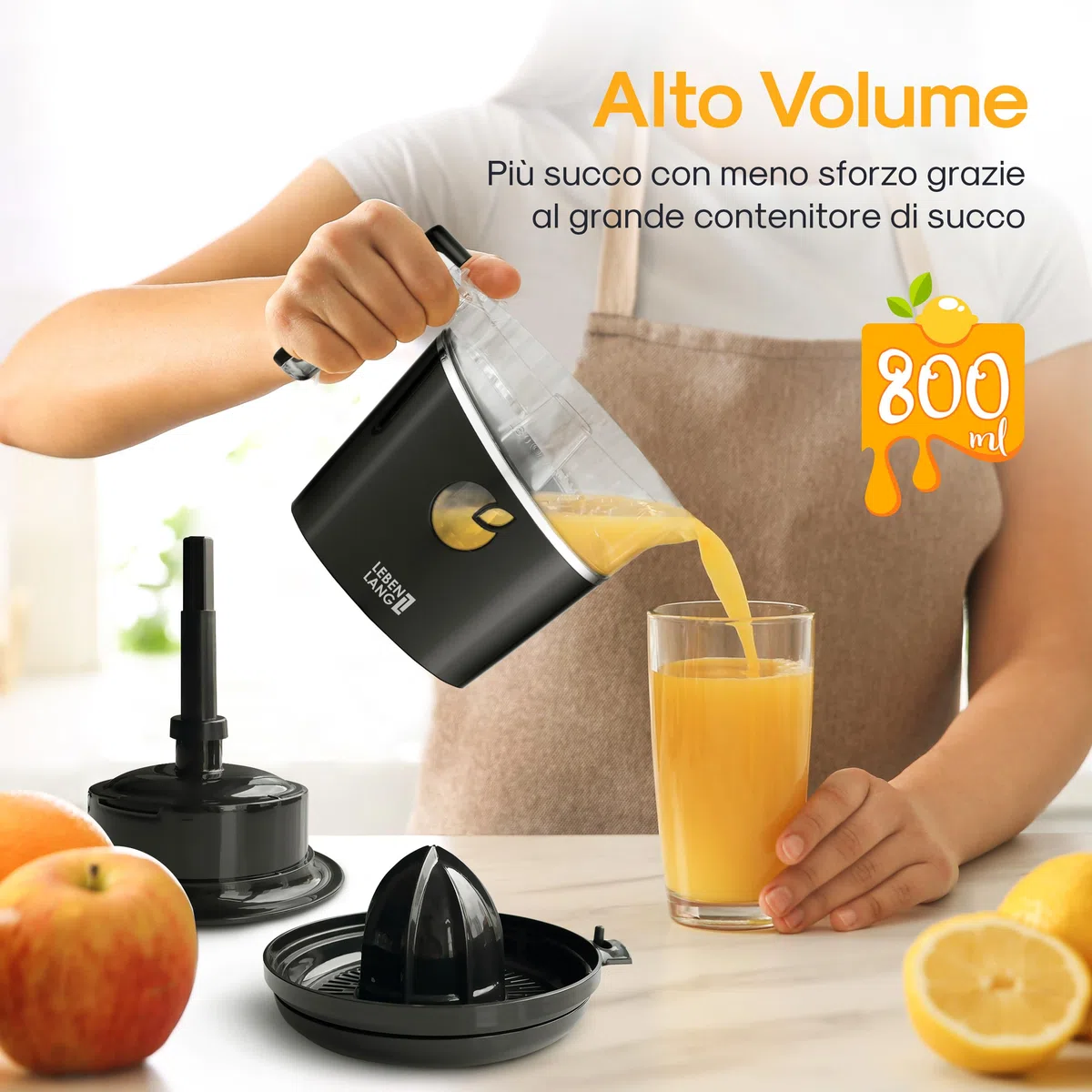 LEBENLANG Spremiagrumi Elettrico - 800 ml & con Setaccio Regolabile I Spremi Agrumi Elettronico Spremiagrumi Elettrico Professionale Juicer Spremuta Arancia Elettrico Spremi Arance Elettrico