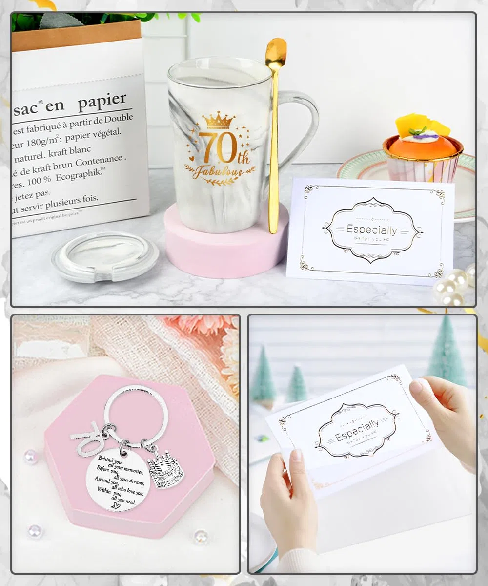 Set Regalo Donna 70 Anni, Idee Regalo Compleanno per Donna, Tazzine da Caffè Set, Regalos Mamma Compleanno, Regali 70 Anni per Moglie, Mamma, Amica, Nonna