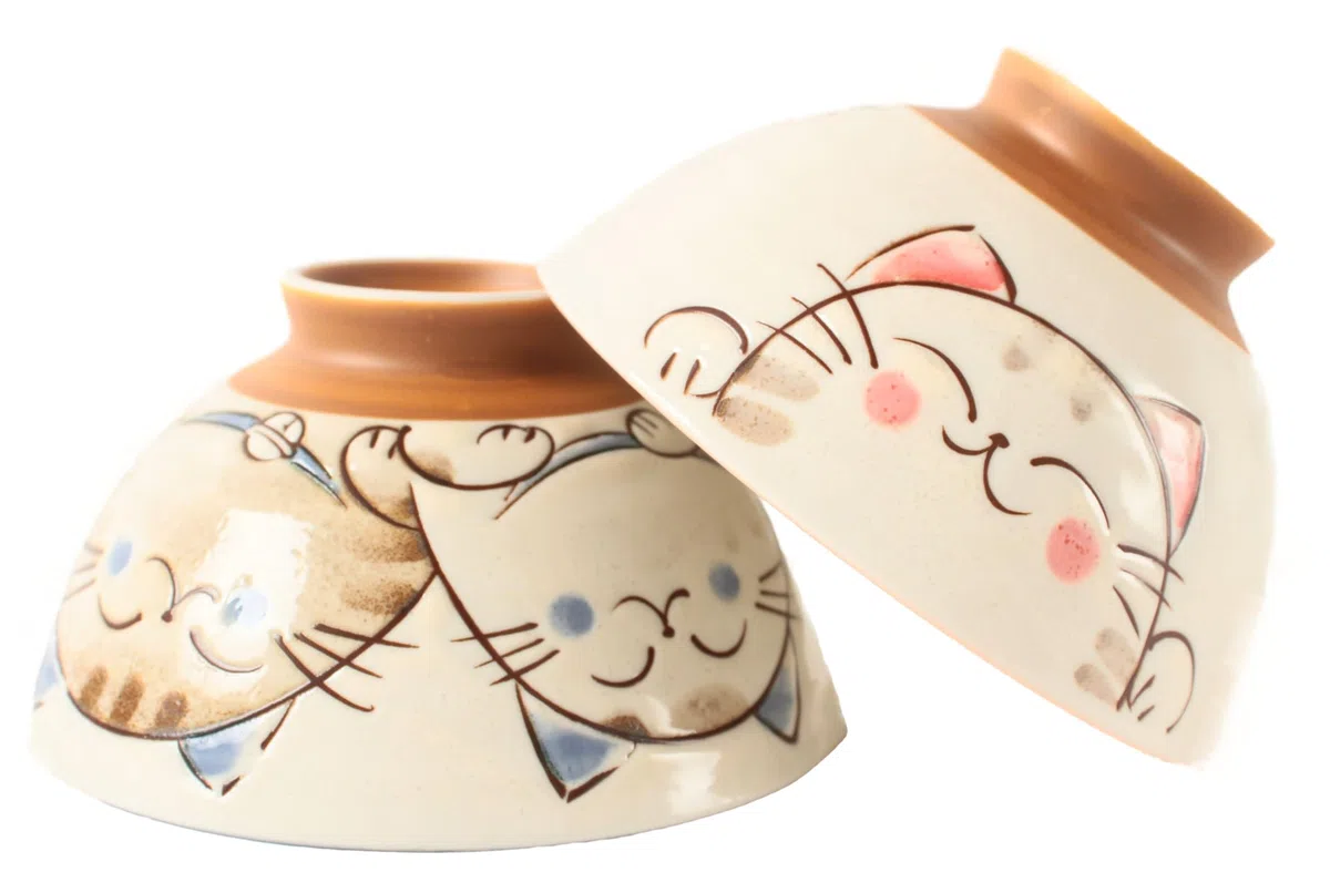 Mino ware Coppia di Ceramiche Giapponesi Ciotola di Riso Smailing Gatti Blu & Rosa made in Japan (Giappone Import) MIG010