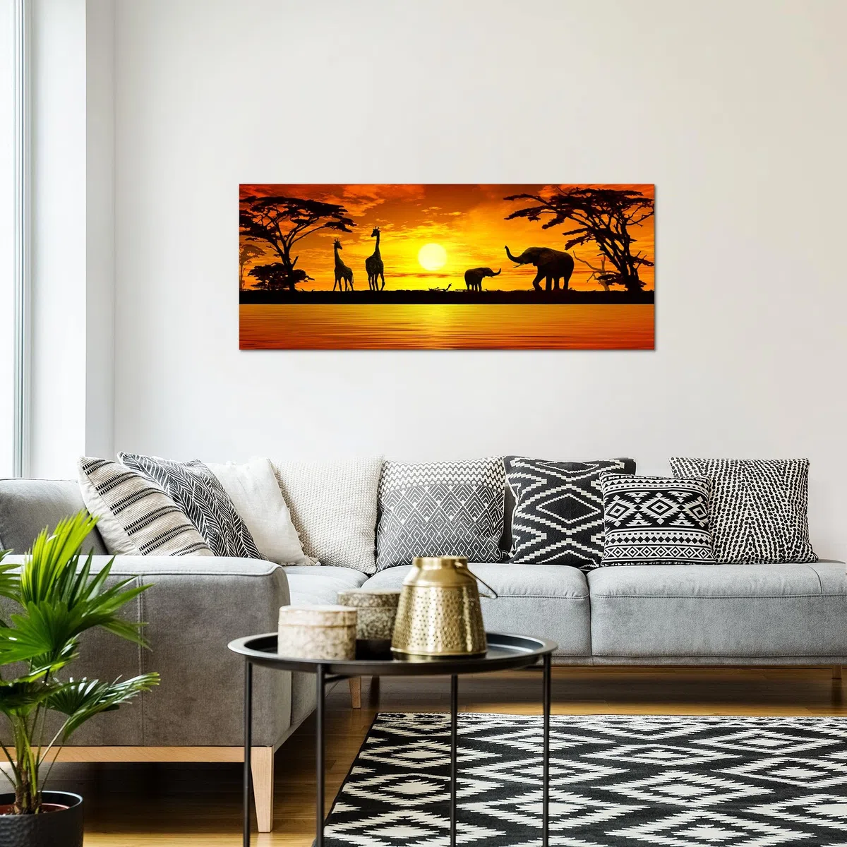 Runa Art Quadri Moderni Africa Tramonto 1 Pezzo L'immagine Tela Non Tessuta Soggiorno Corridoio Giraffa Elefante Arancia 000212a