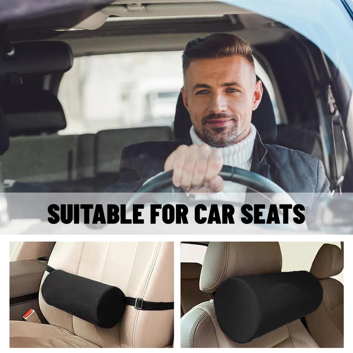 Cuscino Lombare per Sedia da Ufficio E Auto, Supporto Ergonomico Lordosi con Cintura, Cuscino Traspirante per Schiena, Cubo Dischi Intervertebrali 32x12 cm (Nero