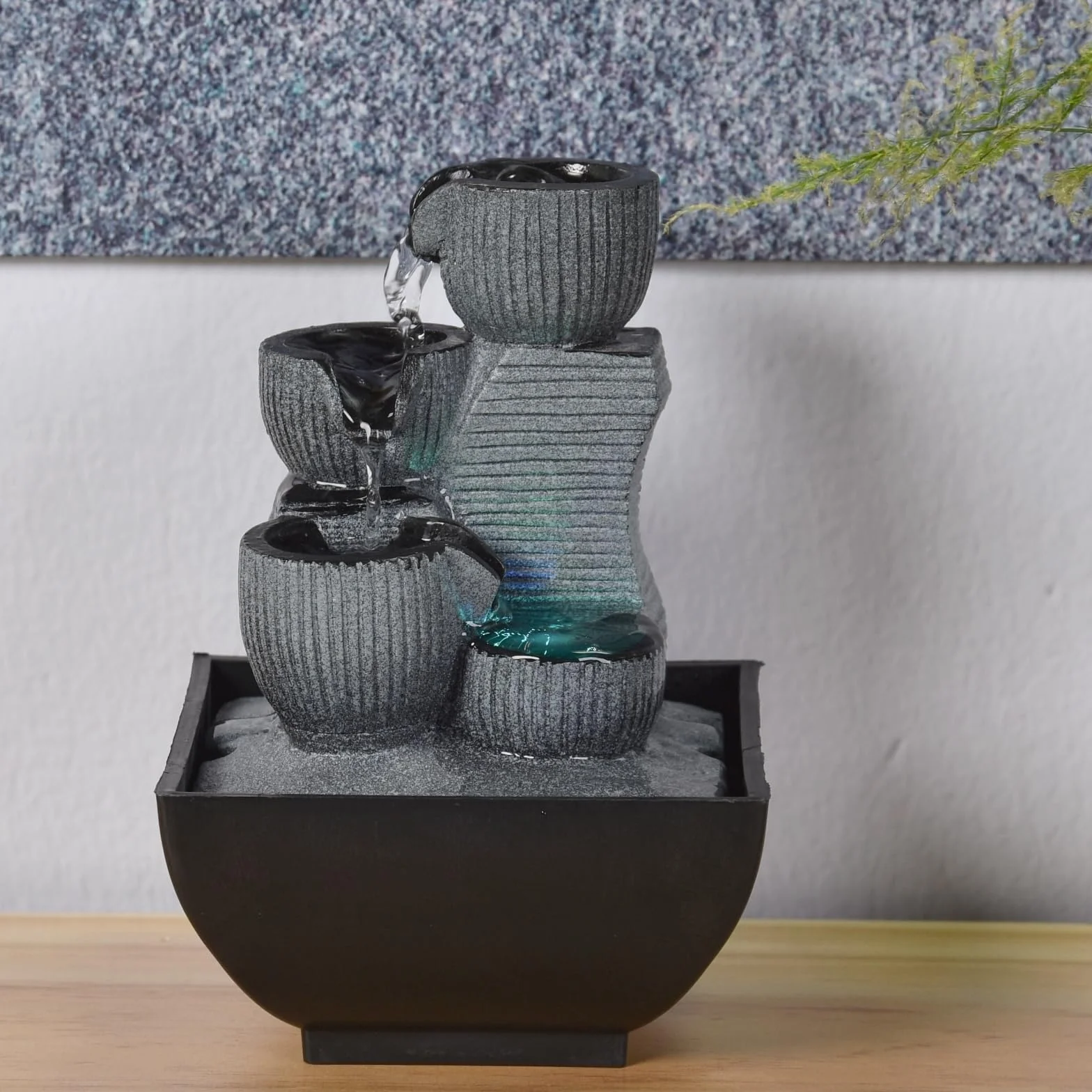 Zen Light - Kini, Fontana da Interno con Pompa e Illuminazione a LED, in Resina, Taglia Unica