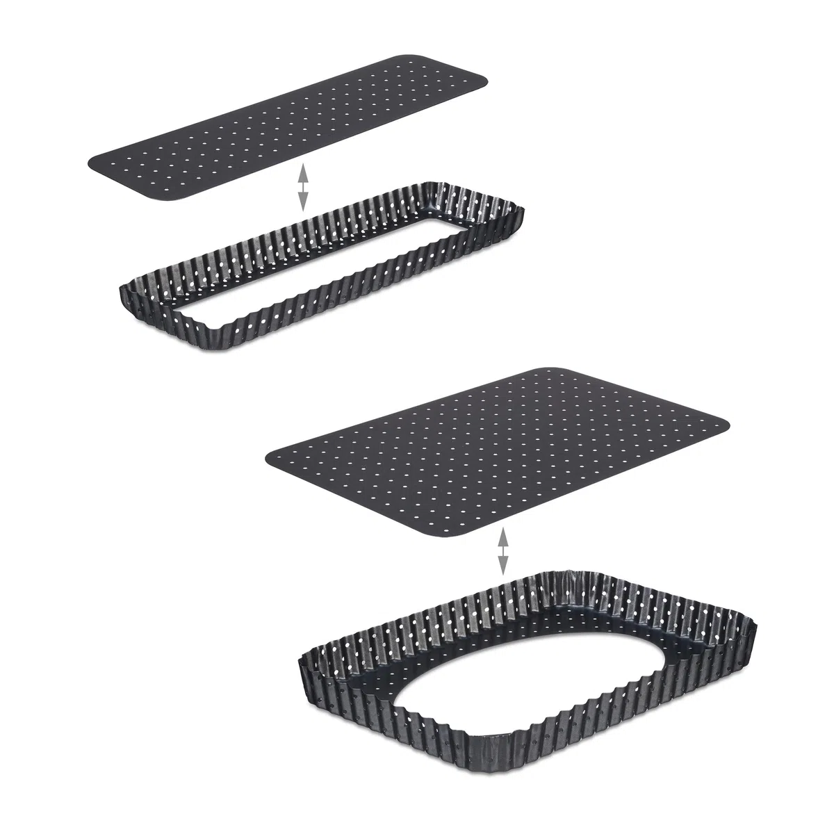 Relaxdays Teglia Microforata, Set da 2 Stampi di VarieMisure, Antiaderente con Fondo Rimovibile, Rettangolari, Antracite