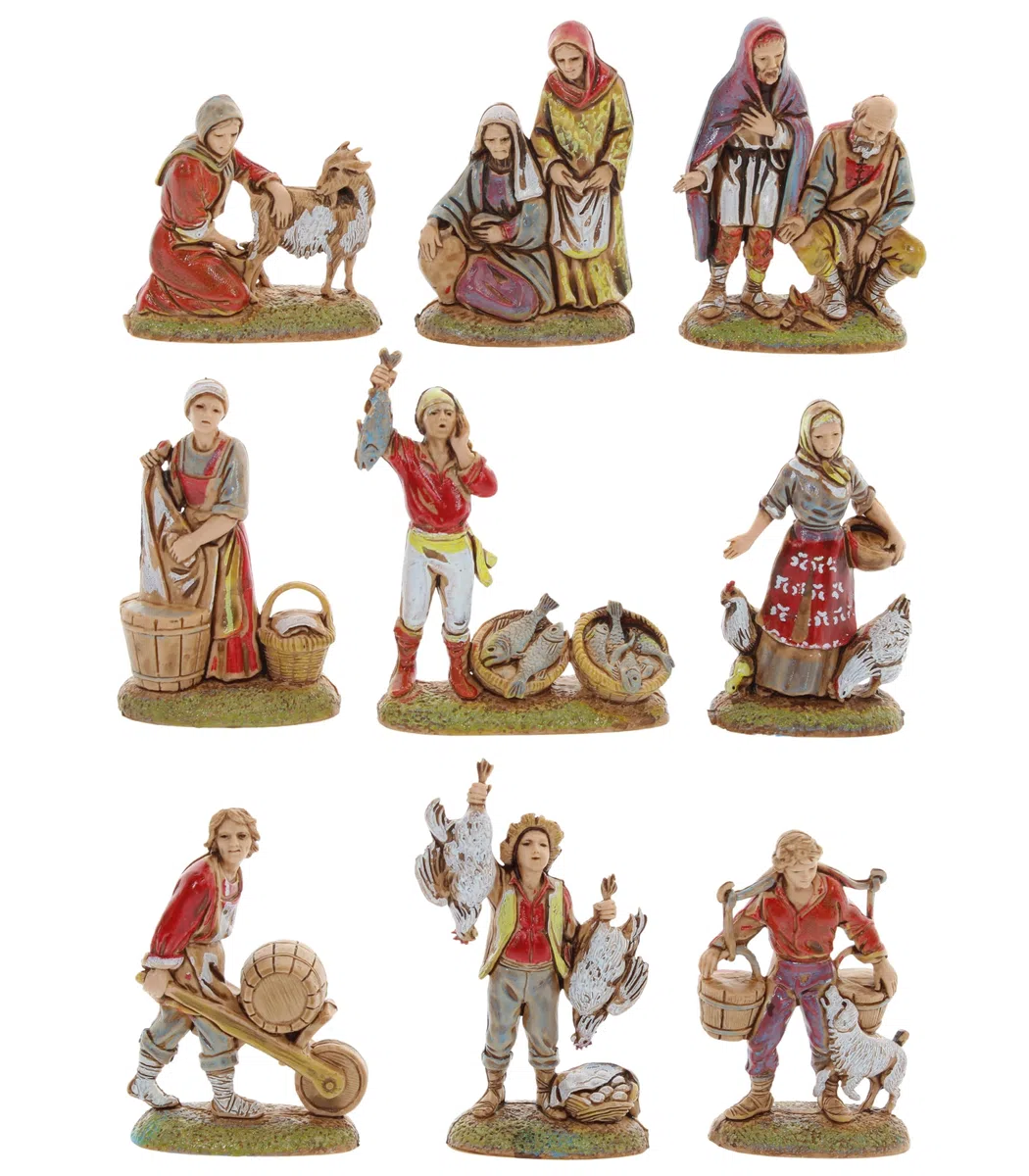 Moranduzzo Set 9 Pastori Napoletani Adatto a Presepe da 6 cm Scala 1:32 – MINI 6 – Statuina Indistruttibile, Stile '700, Rifinita a Mano, Scultore M. Landi, Made in Italy