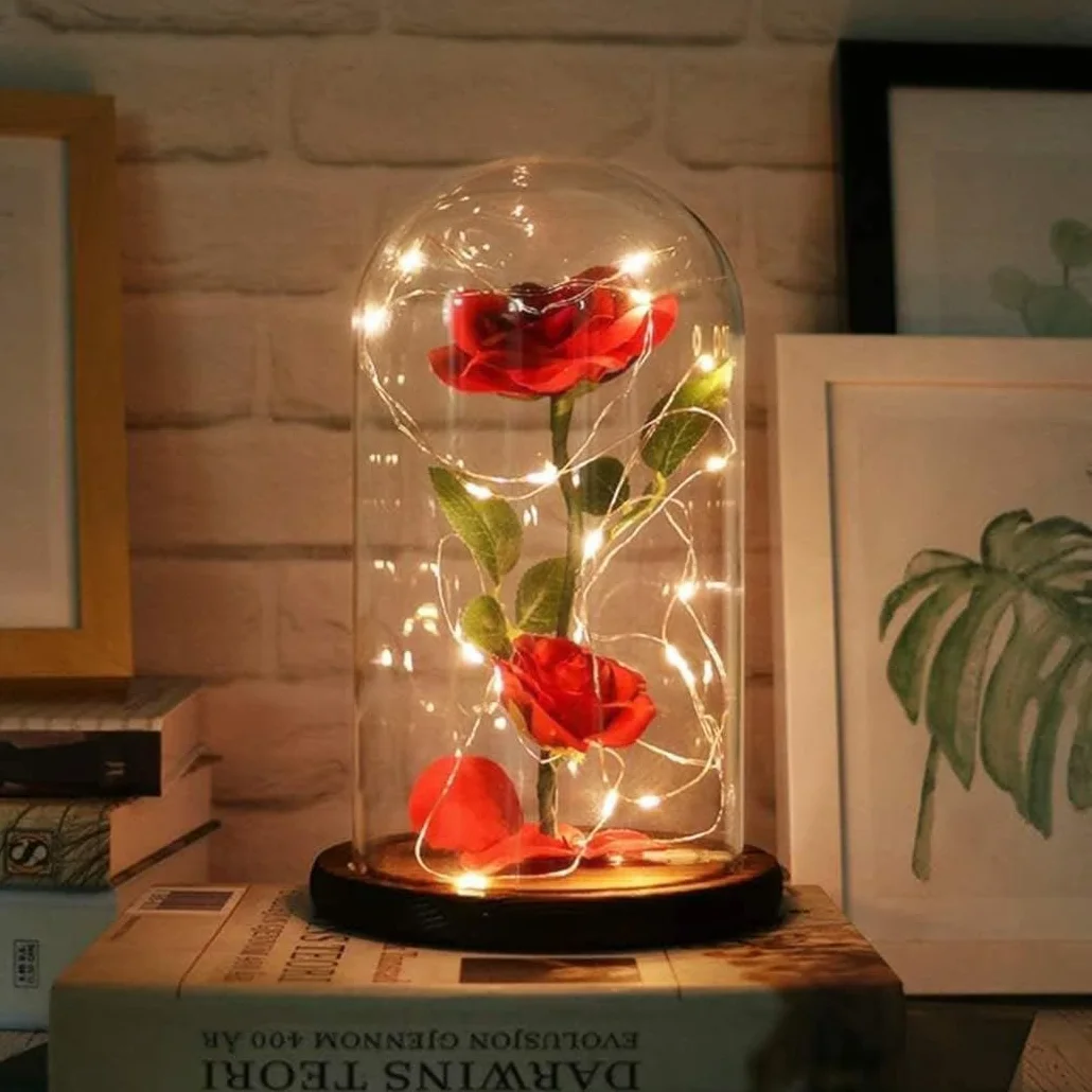 La Bella e la Bestia Rose Eterna, Rosa Incantate in Cupola di Vetro con Luci Calde, Rosà Stabilizzata Regalo per San Valentino, la Festa della Mamma, Anniversario, Moglie, Fidanzata