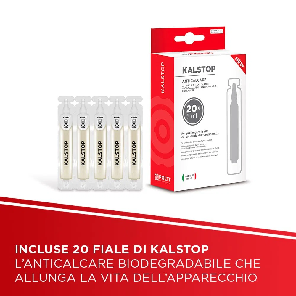 Polti Vaporetto Eco Pro 3.0 Kalstop, 20 Fiale di Kalstop Anticalcare, Pulitore a Vapore con Caldaia e Tappo di Sicurezza, Potenza Max 2000 W, Serbatoio 2 L, 9 Accessori Inclusi, Made in Italy, Grigio