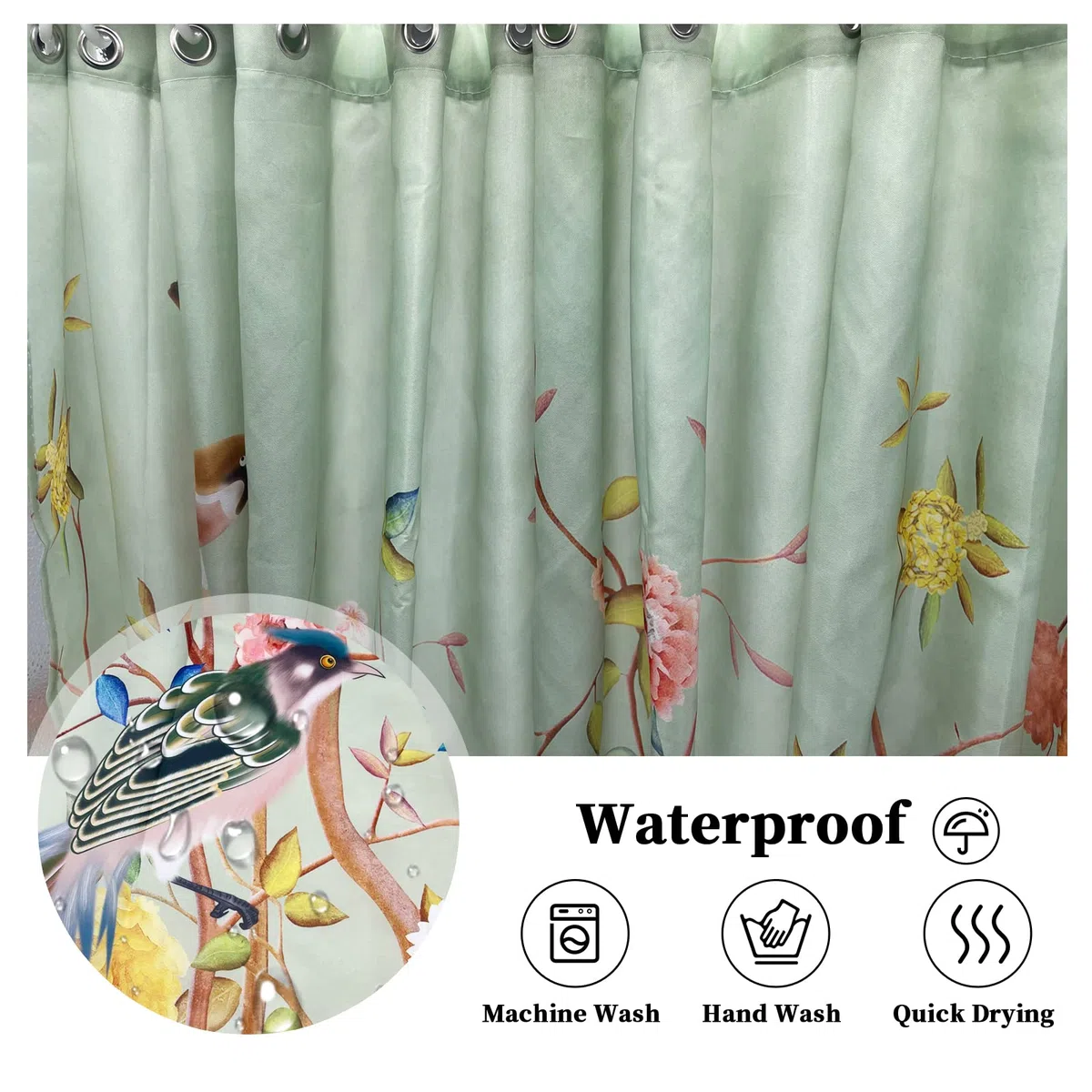 Tenda da doccia verde resistente alla muffa, impermeabile, con 12 ganci, ad asciugatura rapida, 180 x 180 cm, in poliestere, tende da doccia per bagno e vasca da bagno