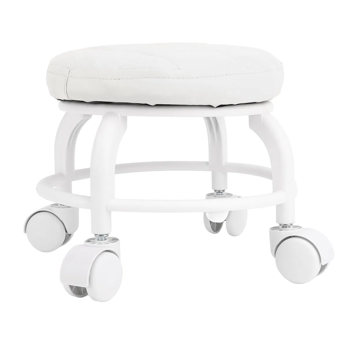 Sedile a rotelle basso, sgabello per pedicure con ruota girevole muta in pelle PU Sgabello rotondo con gradino rotolante per negozio di garage per ufficio domestico (Bianca)