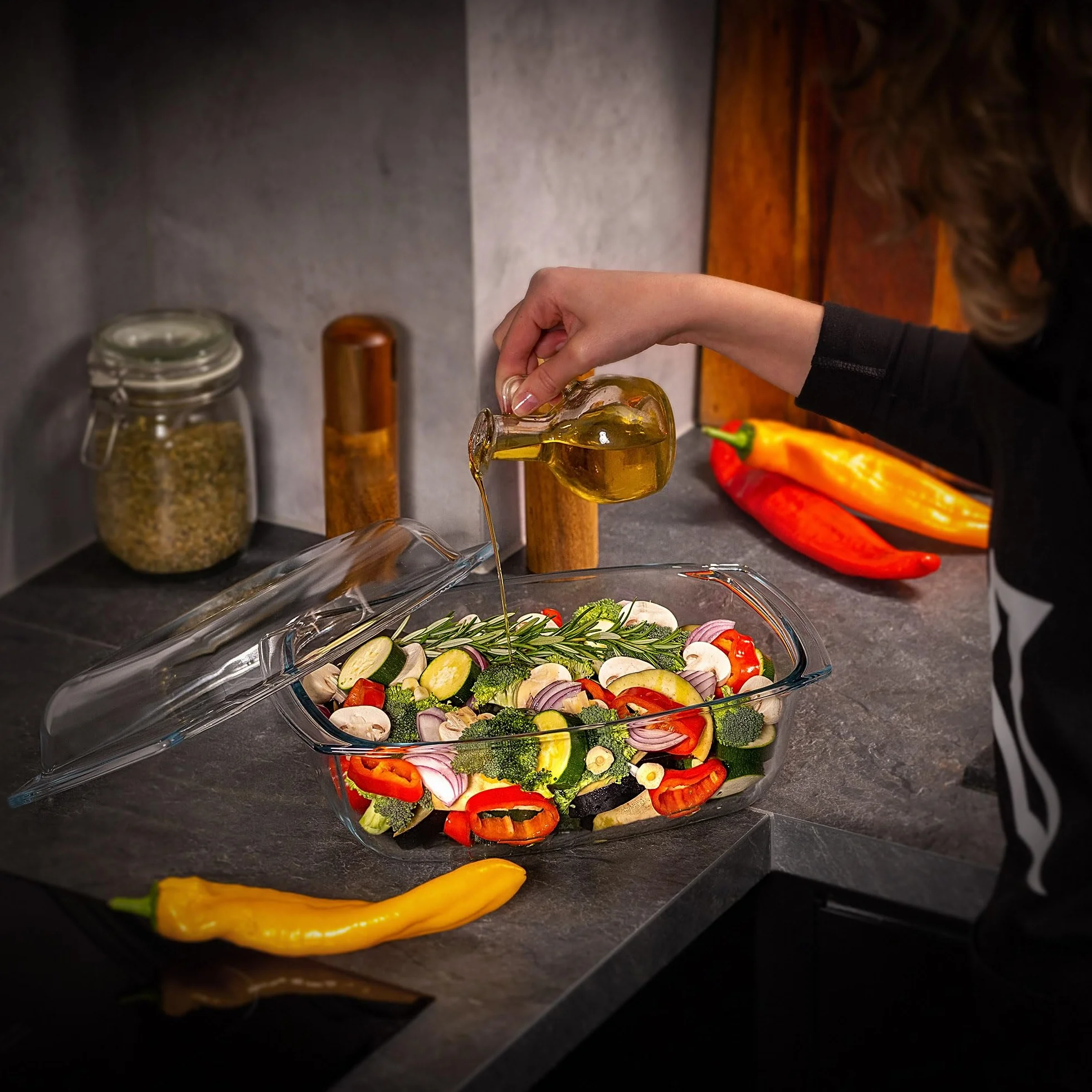 KADAX Pirofila in Vetro con Coperchio Resistente al Calore - Rettangolare - Cottura al Forno - Recipiente Ignifugo per Lasagne e Arrosti con Coperchio Protettivo su Misura