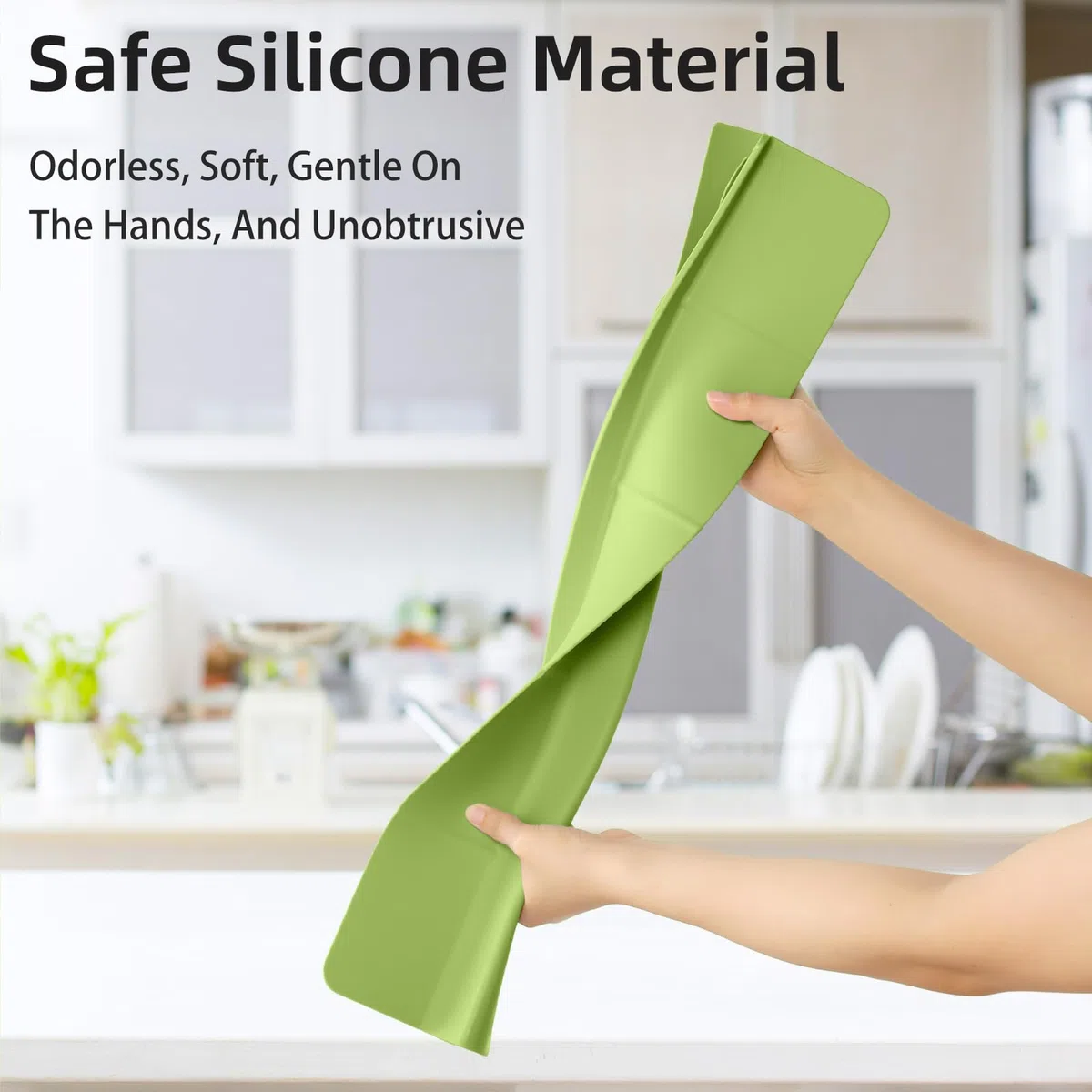 Tappetino antispruzzi in silicone per lavello da cucina, 58 cm, autosvuotante con bordo di protezione alto e 7 forti ventose, per bagno e isola di cucina, verde Matcha