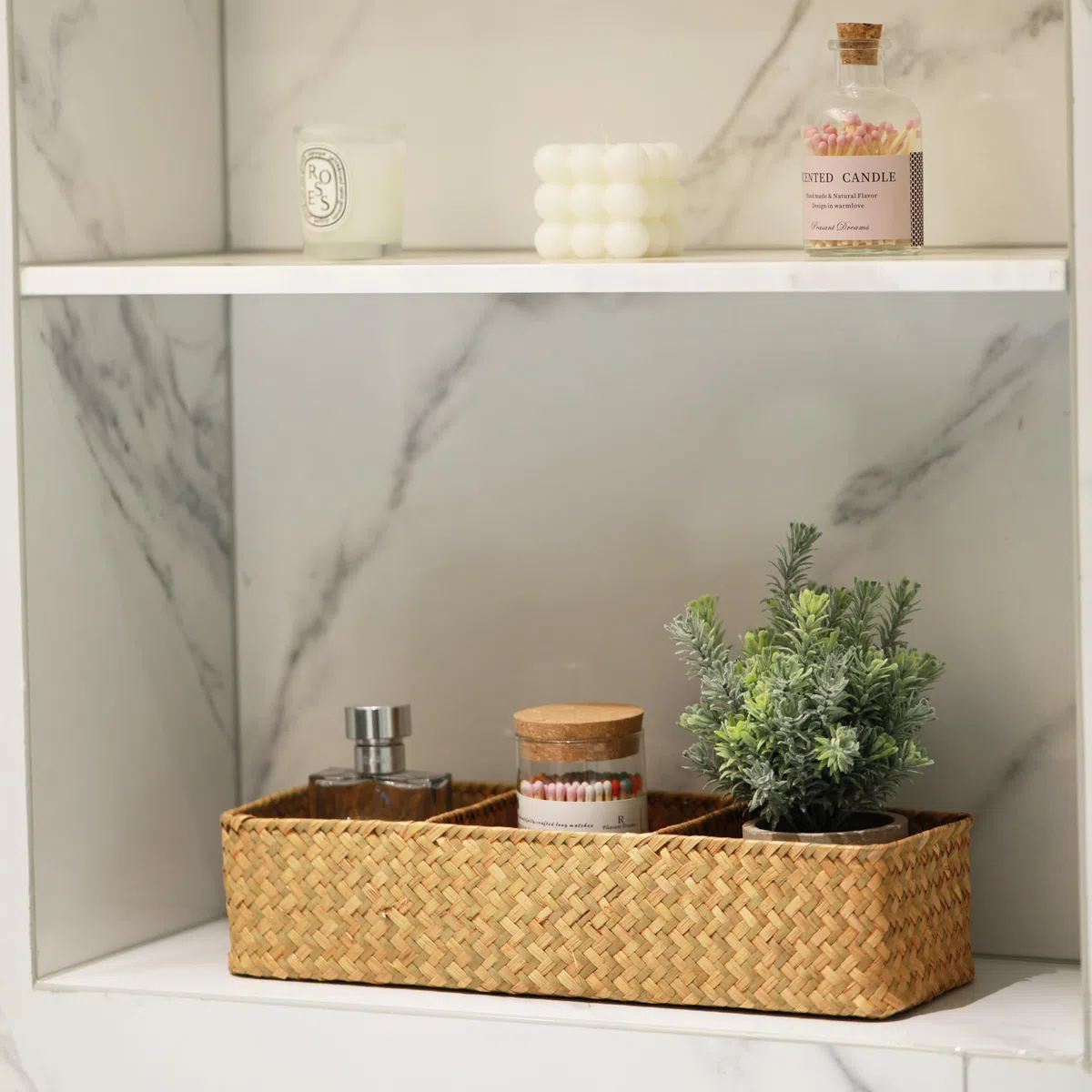 Cesta Portaoggetti Seagrass Scatola di Vimini Rettangolare con Scomparti per Organizzare di Carta Igienica Naturale (37cm x 12cm x 8cm)