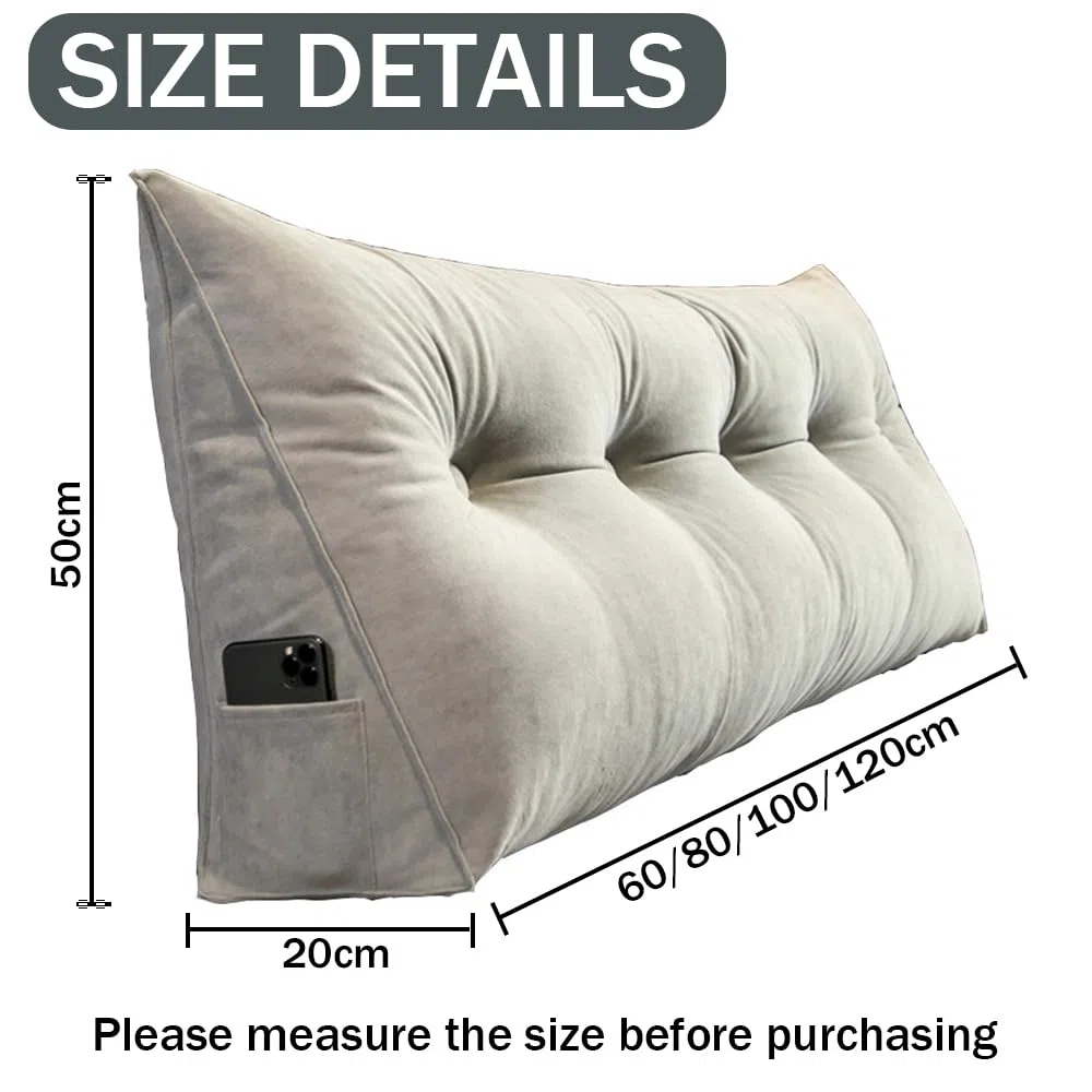 Cuscino da Lettura per Letto Grande Velluto Cuscino Schienale Divano Cuscino Lombare per Testiera Wedge Cuscino Cuscino di Supporto Grandi Cuscini per Poggialetto (80 * 50 * 20cm,Grigio Scuro)