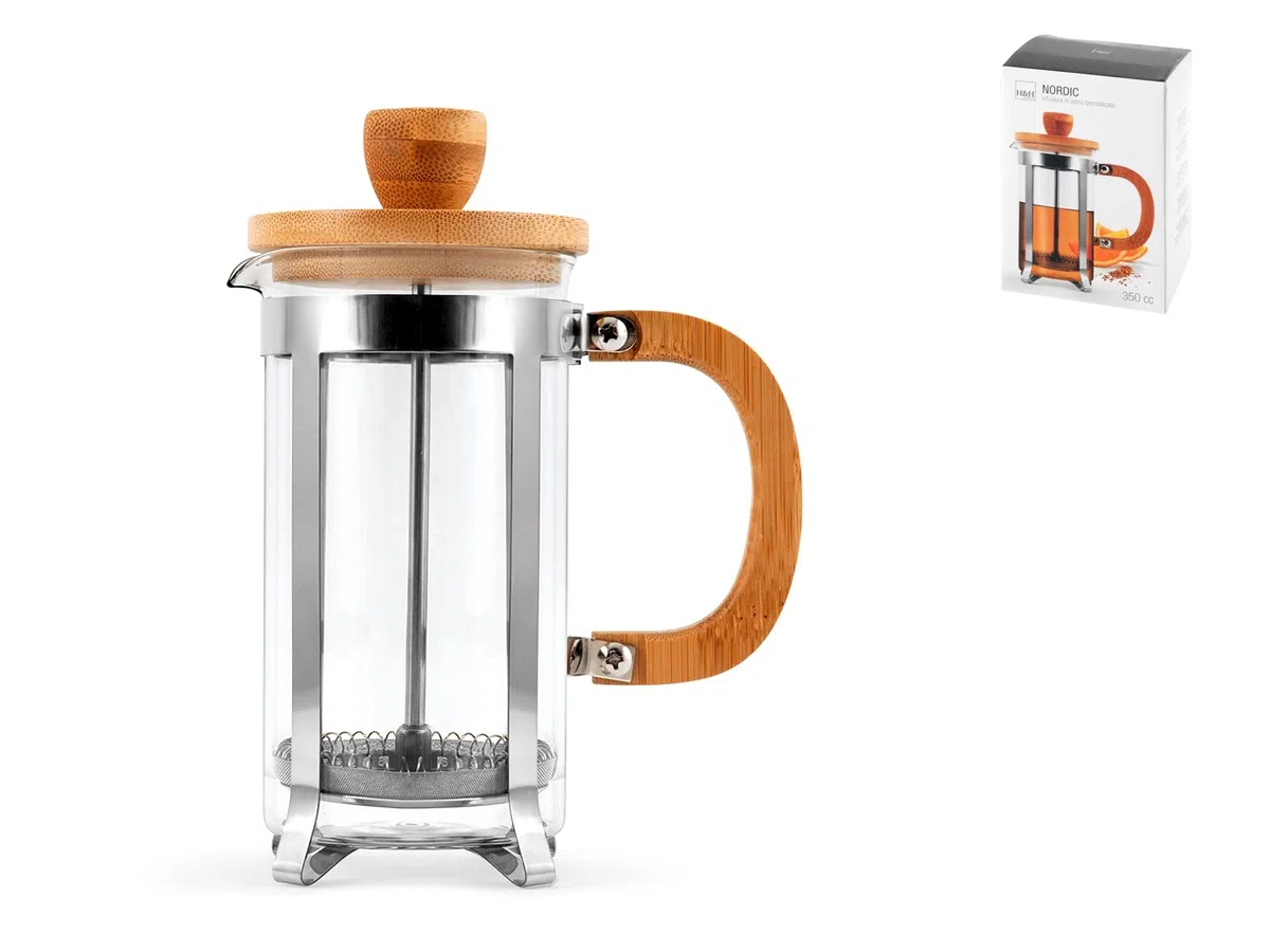 H&H 730368 Infusiera in Borosilicato, Inox e Bamboo cc350