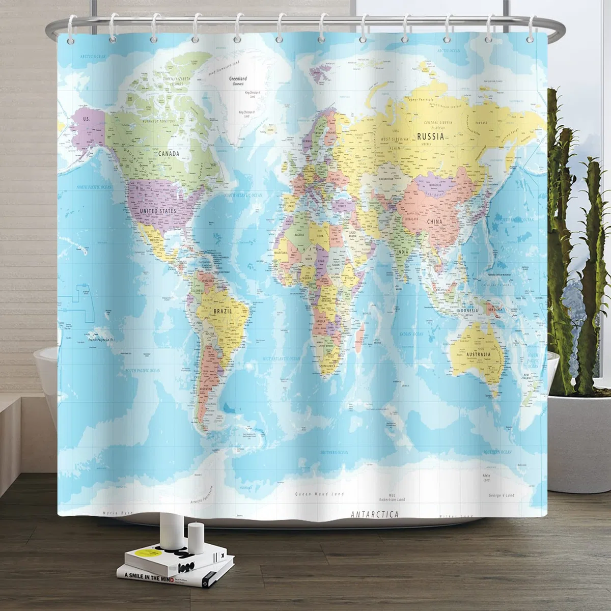 180x198cm Mondo Carta geografica Tenda da doccia Paesi e Città Geografia Educativo Tenda da bagno per bambini Blu Oceano Continenti Tenda da doccia Tessuto Impermeabile per Bagno con ganci